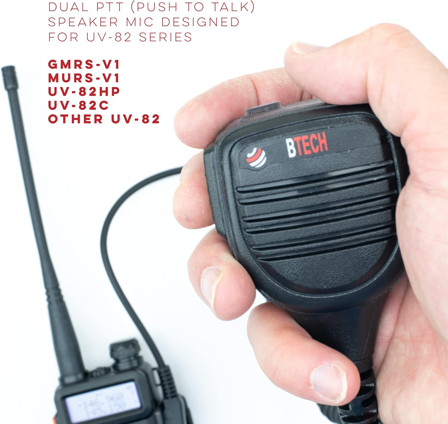 BTECH QHM22D Dual Push-To-Talk (PTT) Speaker Mic, Platinum Series IP54 Rainproof Shoulder Mic for Baofeng, BTECH, Kenwood Radios image number 2