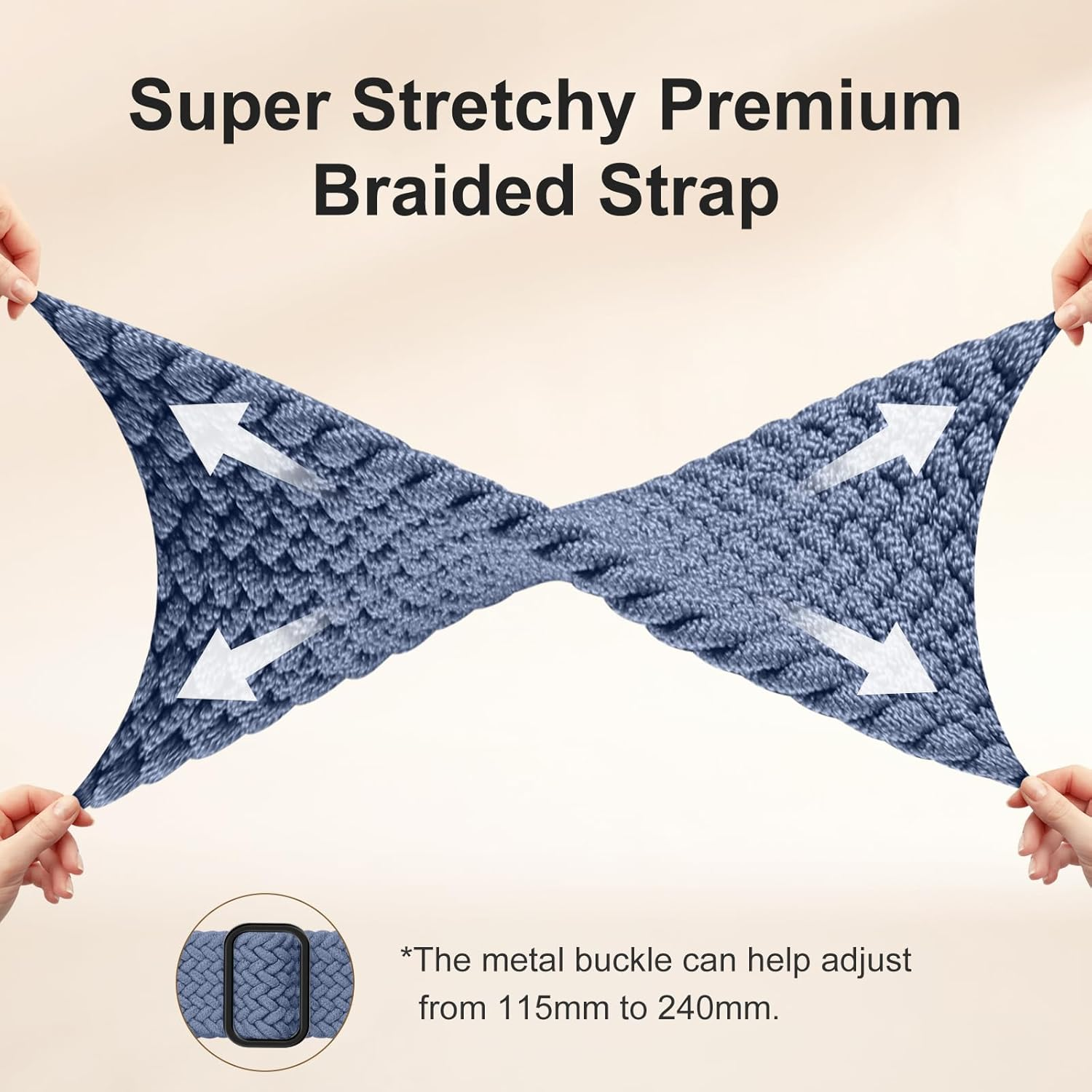 Getino Braided Stretchy Band Compatible with Fitbit Sense Band/Sense 2/Versa 4/ Versa 3 Bands Women Men, Soft Nylon Elastic Accessories, Strap for Fitbit Sense/Sense 2/ Versa 4/ Versa 3 Watch, Parent - Black image number 6