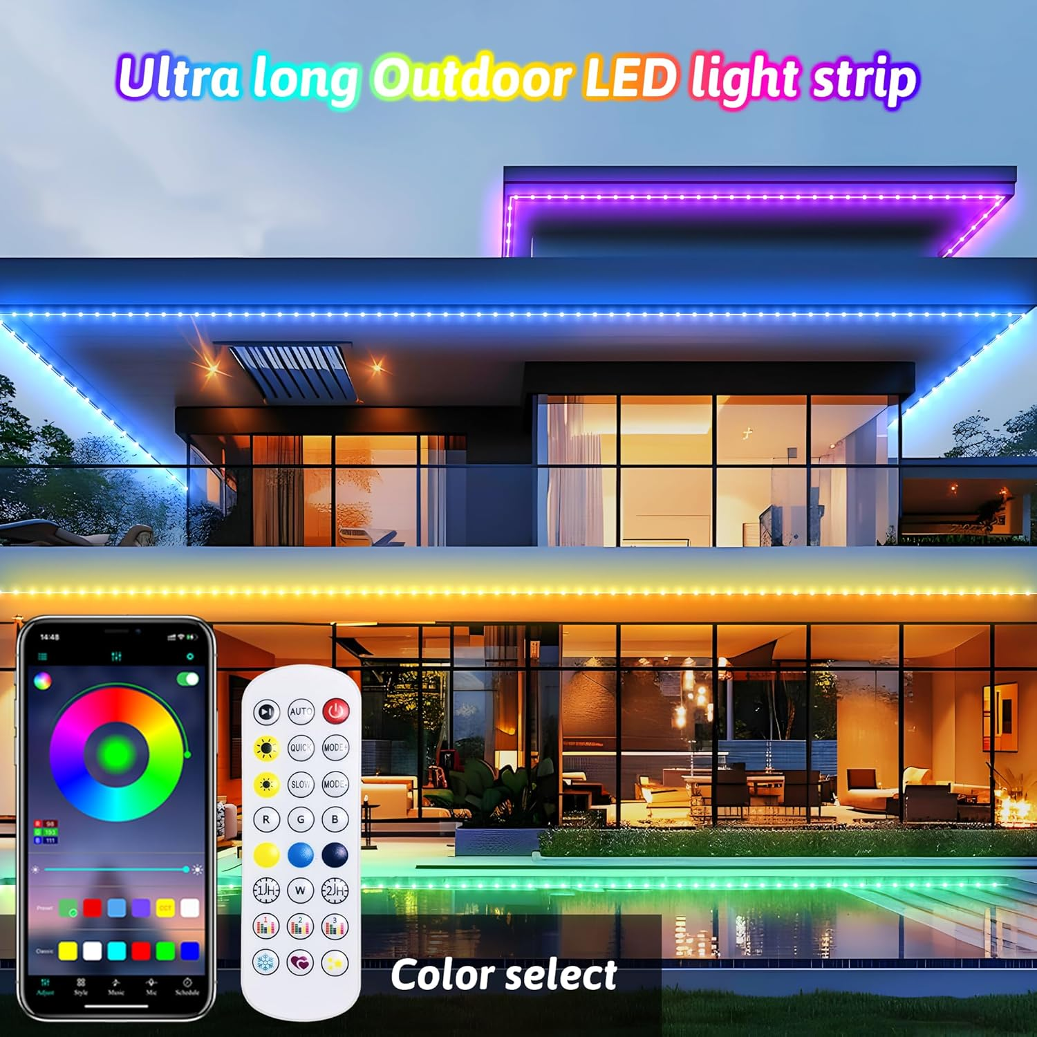 30M Outdoor LED Strip Lights, 100Ft Cozylady IP67 Waterproof Bluetooth RGB Light with App & Remote Control, Music Sync Flexible 24V Led Light Strips for Pool Gazebo Balcony Eave Patio Party Decor
