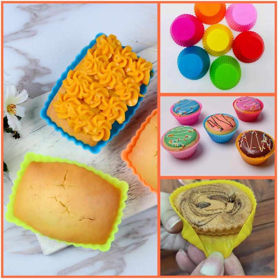 Silicone Muffin Cups, Wanfoou 24 Pack Silicone Reusable Cupcake Cases Baking Muffin Cups Liners Molds Sets, 3 Shapes image number 2