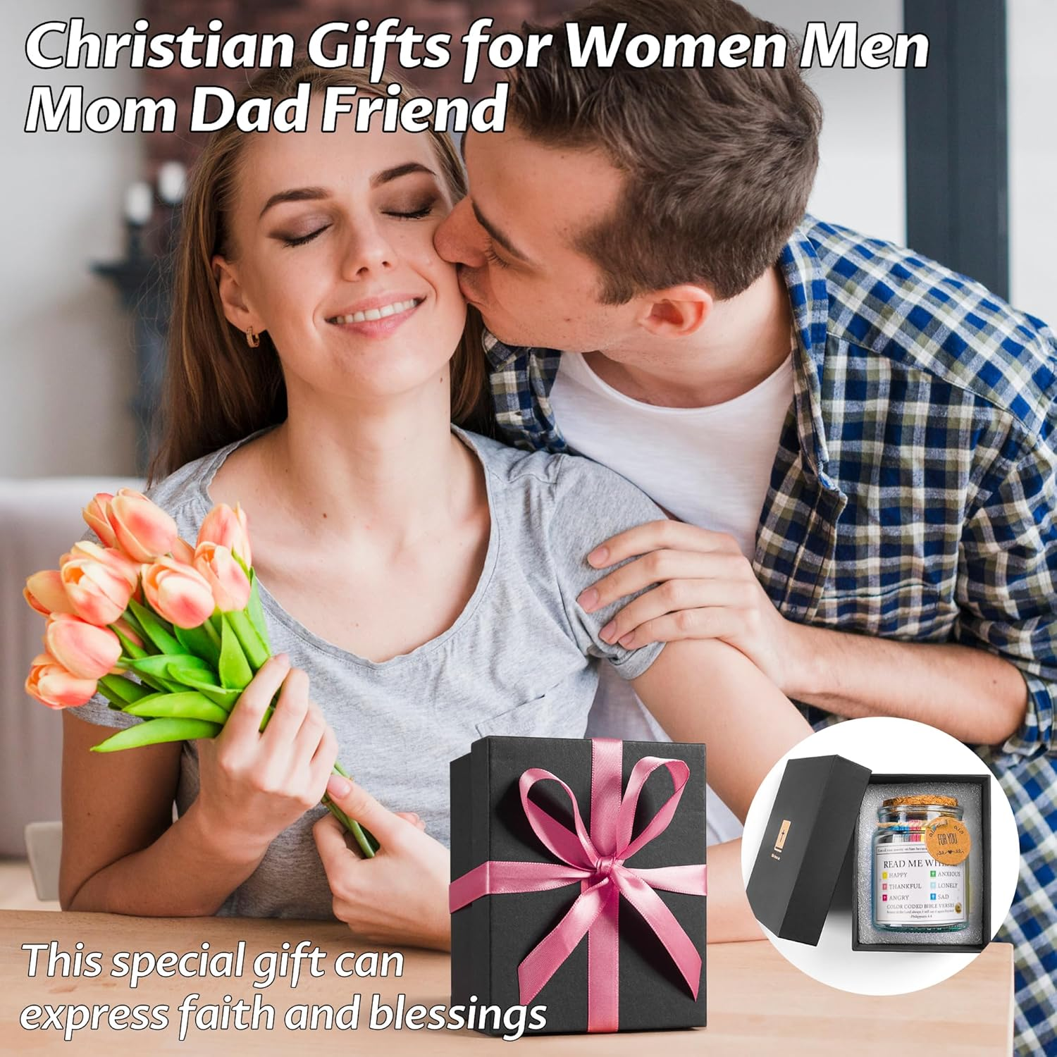 Bible Verse Jar, Read Me When Bible Verses Jar for Emotions and Feelings, Christian Women, Mothers Day, Birthday & Graduation ,Prayer Cards Comes with a 48-Inch Ribbon Bow image number 1