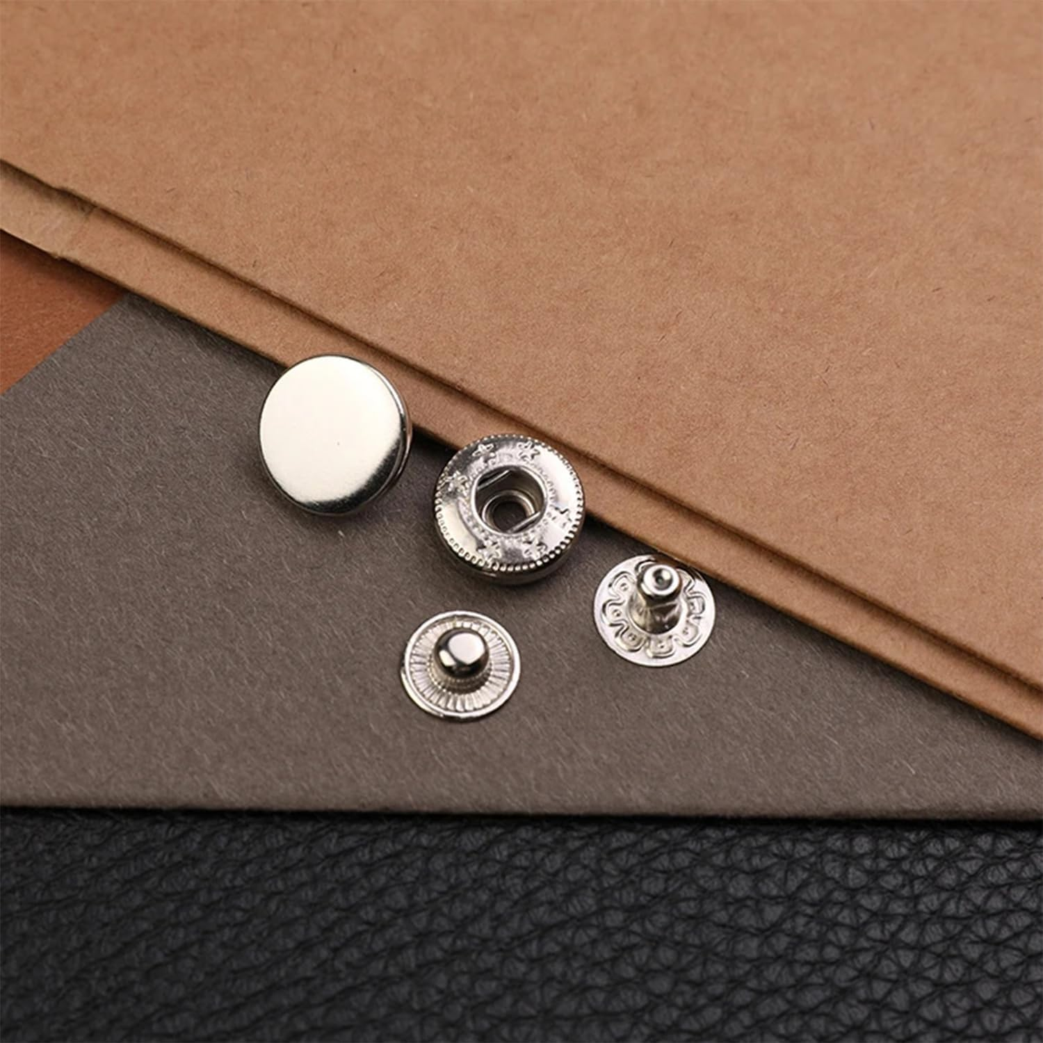 45 Sets Snap Fasteners Kit 15Mm Stainless Steel Metal Snap Fasteners Kit with 4 Install Tools 3 Color Leather Snaps for Thin Leather, Jacket, Jeans Wear, Bracelet, Bags，Diy Crafts image number 6