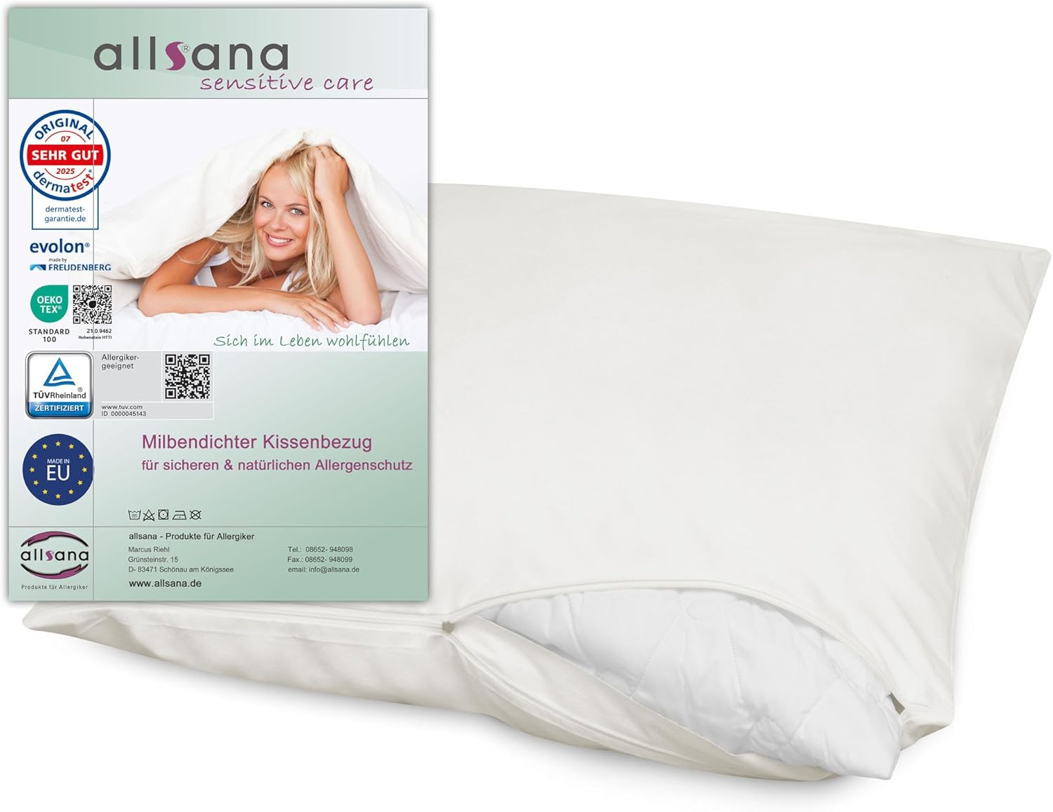 Allsana Allergy Sufferers Pillowcase 40 X 60 Cm | Allergy Bed Linen | anti Mite Encasing | Mite Protection for House Dust Allergy Sufferers | Allergy-Proof Intermediate Cover for Pillow | T&Uuml;V Tested image number 3