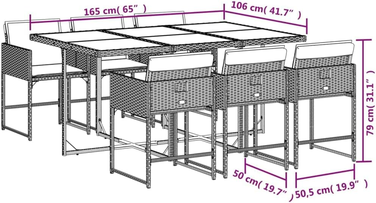 Vidaxl 7-Piece Outdoor Bistro Set, Poly Rattan and Tempered Glass Table - Black Garden Dining Furniture with Cushions, Foldable Chairs