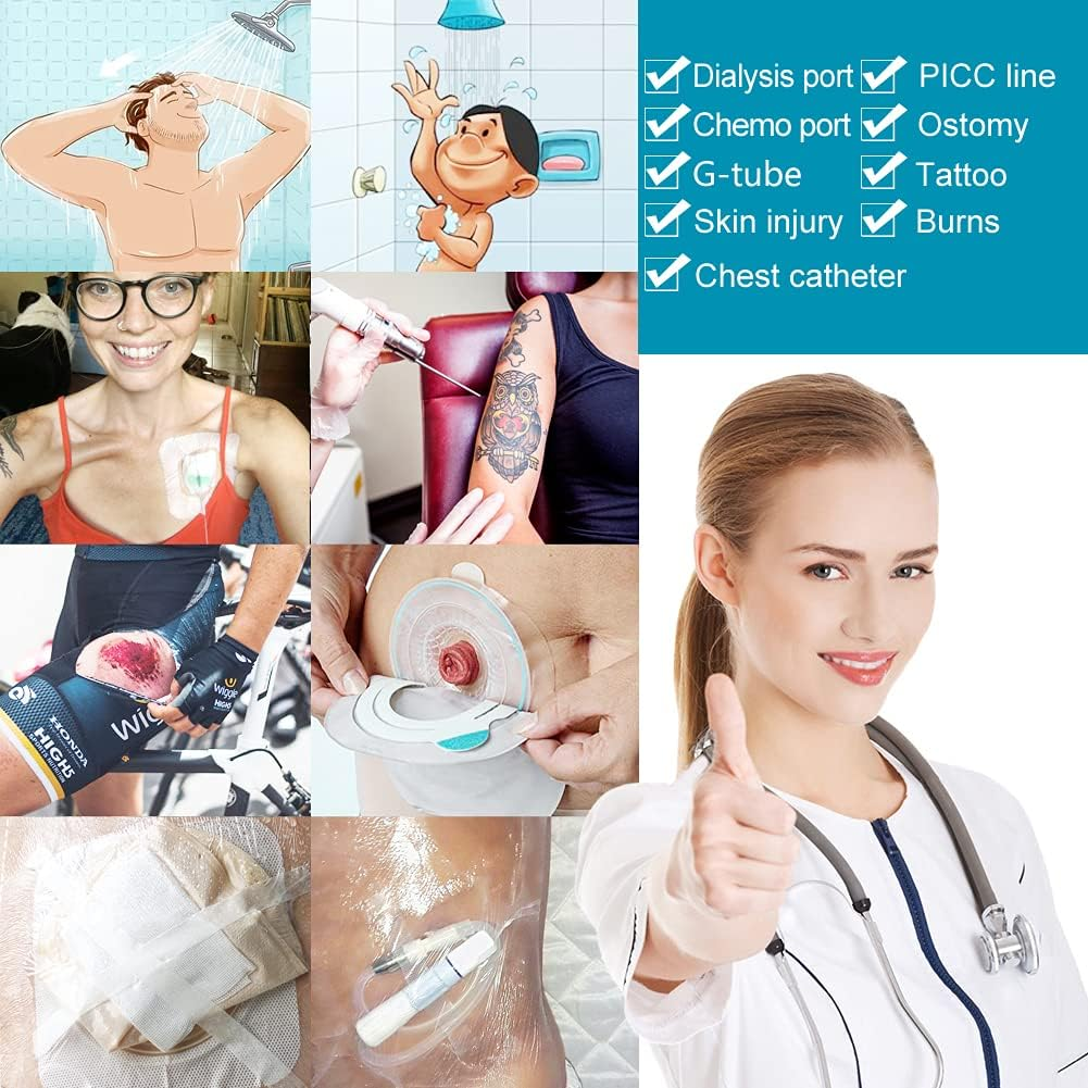6"X6" Peritoneal Dialysis Catheter Ostomy Shower Cover Waterproof Shield Central Line, G Tubes Feeding/J Transparent Wound Protector Chest Port, 50PCS image number 1