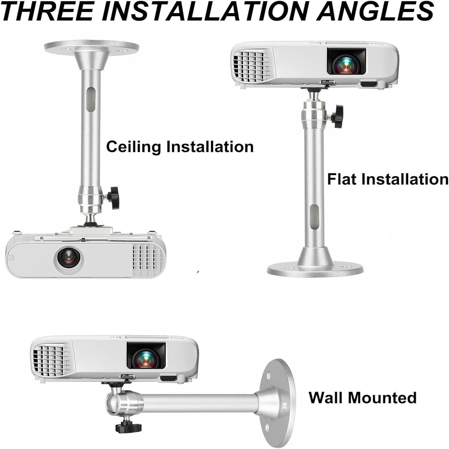 Projector Ceiling Mount, Universal Mini Ceiling Projector Mount, Projector Wall Mount, 360&deg;Rotatable Projector Stand Bracket for Home Theater, Security Camera, Conference AV Room, Load 5KG (Silver) image number 2