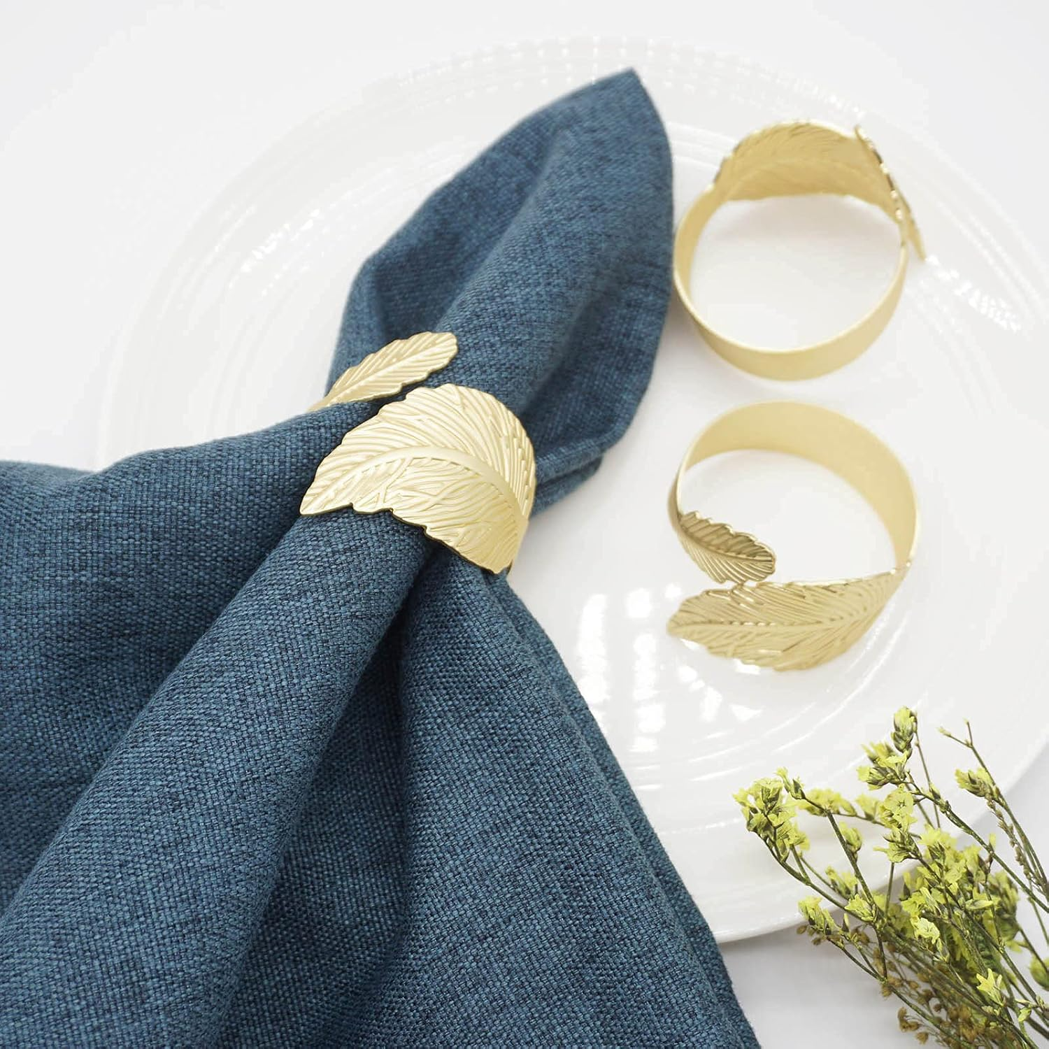 Gold Leaf Napkin Rings Set of 6, Leaves Napkin Rings for Table Setting, Metal Leaf Napkin Holder Rings for Holiday Party,Wedding, Banquet, Formal or Casual Dinning Table Decor (Gold) image number 1