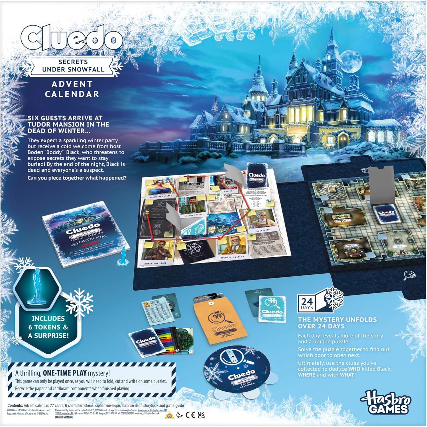 Clue Advent Calendar: Secrets under Snowfall | 24 Days | Family Mystery Games | with 6 Winter-Themed Tokens and Surprise | Ages 10+ | 1+ Players image number 1