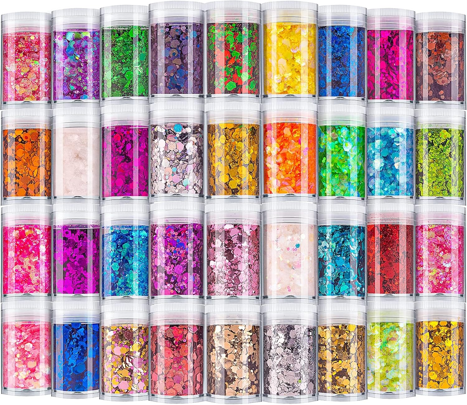 Wesileyern Holographic Chunky Glitter, Set of 36 Colors Craft Glitter Sparkle Sequins, Cosmetic Glitter Flake for Epoxy Resin, Body, Face, Eye, Nail Arts, Slime Making, Wedding Festival Party Decoration image number 6