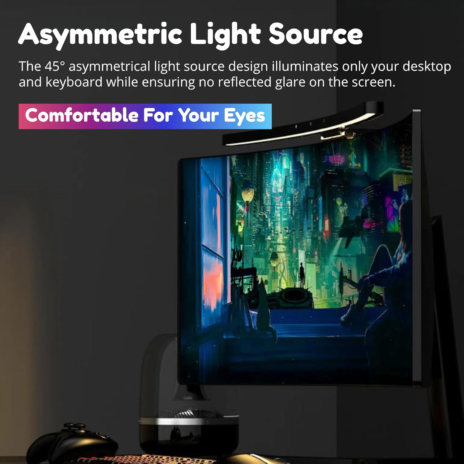 Computer Monitor Lamp Bar, 7 Color RGB Asymmetric Optical Touch Dimming Screen Monitor Light Bar, Eye Caring Timer Reading LED Lamp for Curved Screen