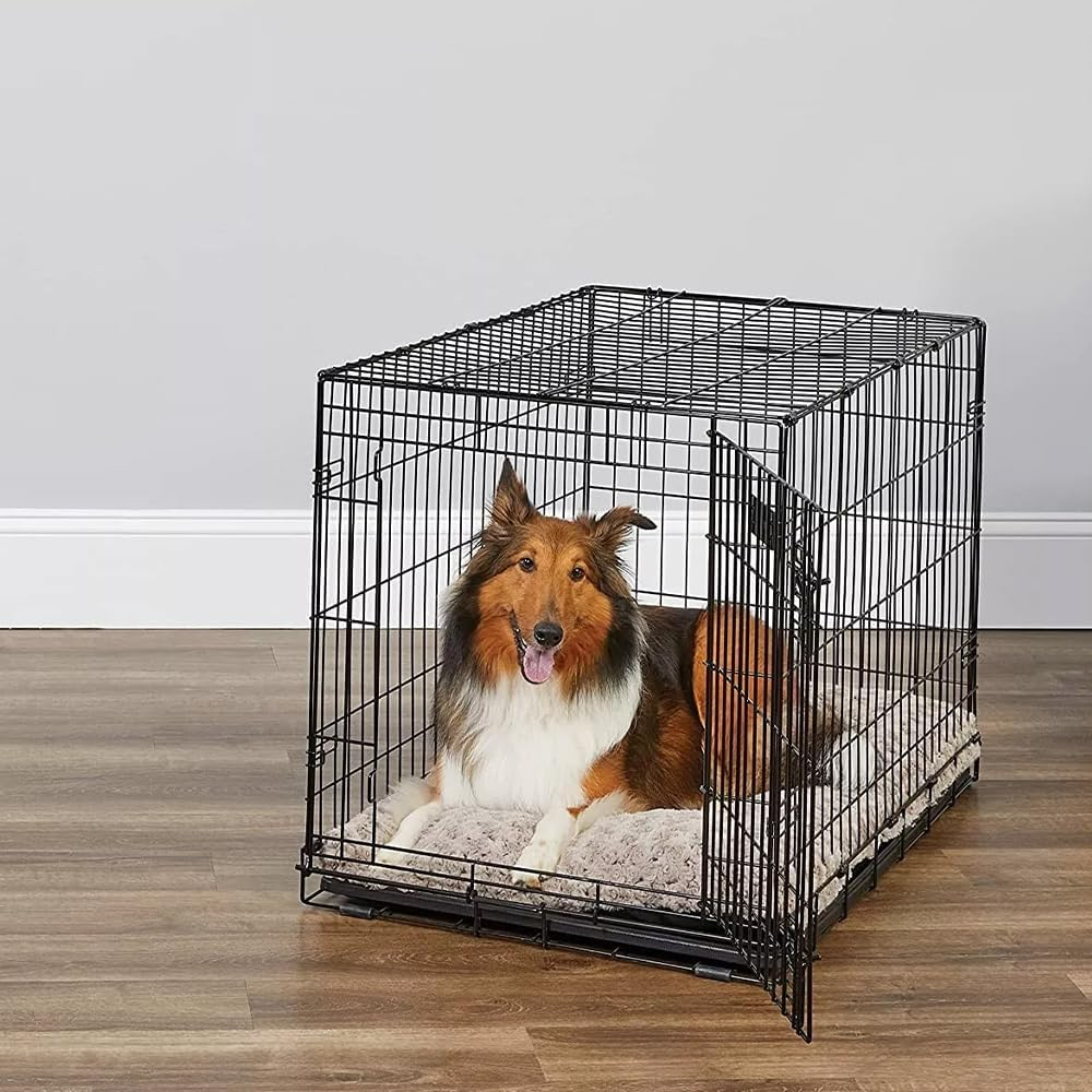 36" Dog Crate Cage, Double Door Folding Dog Cage, Pet Kennel Crates with Removable Tray, Dog Fence House Outdoor Indoor Portable Carrier image number 5