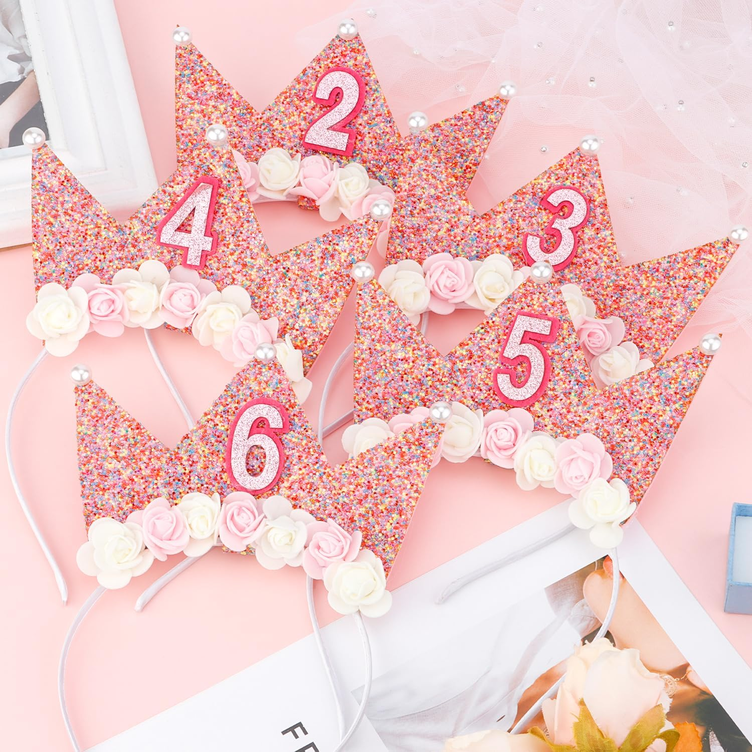 Supoo Birthday Headbands for Girls Princess Tiara Birthday Crown and Tiara for Girls - 4Th Headband image number 3