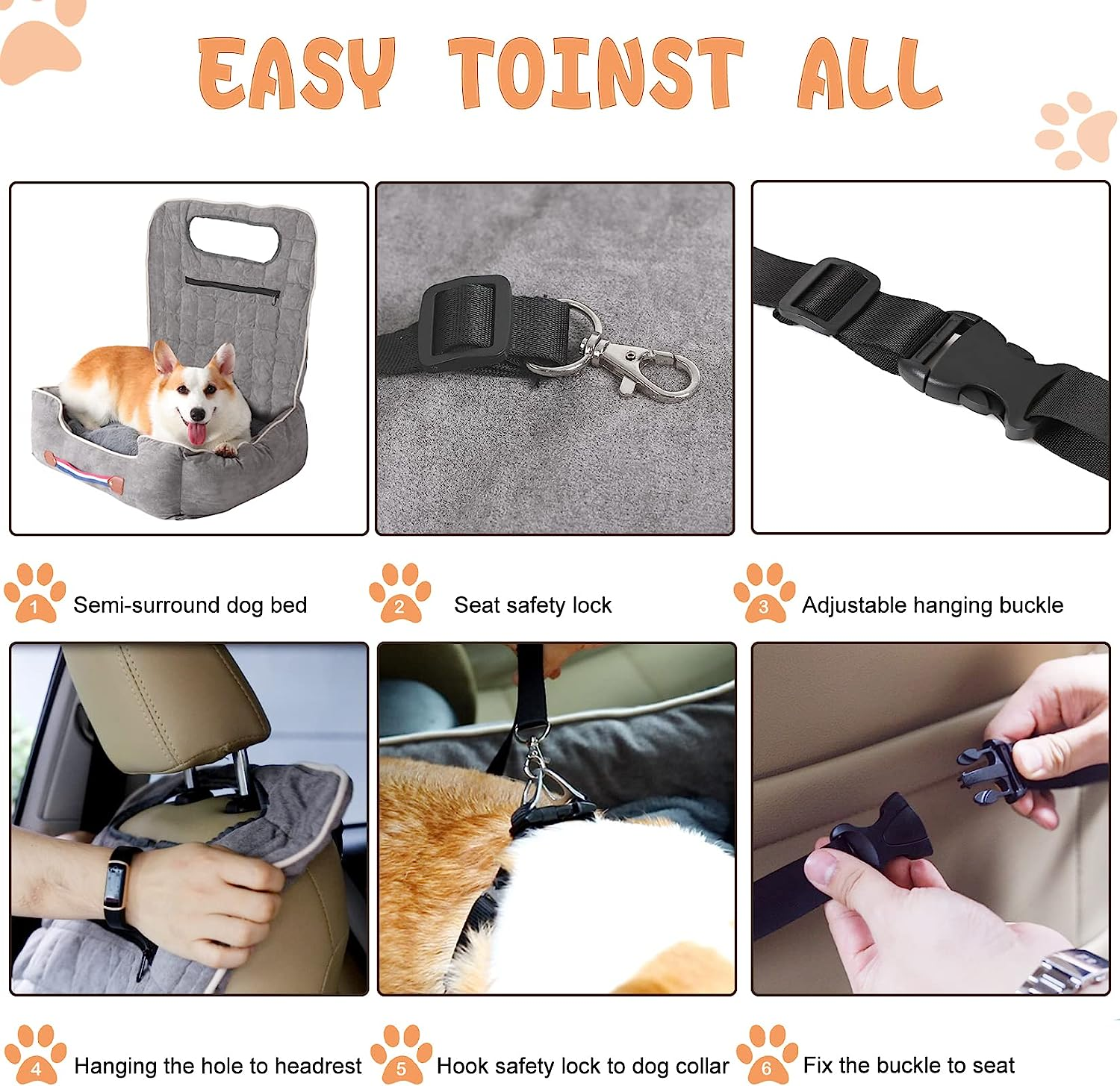 Bingopaw Small Dog Car Seat: Waterproof Pet Puppy Car Seat Booster Carrier with Seat Belt and Storage Pockets Travel Car Bed for Little Dogs, Grey image number 1