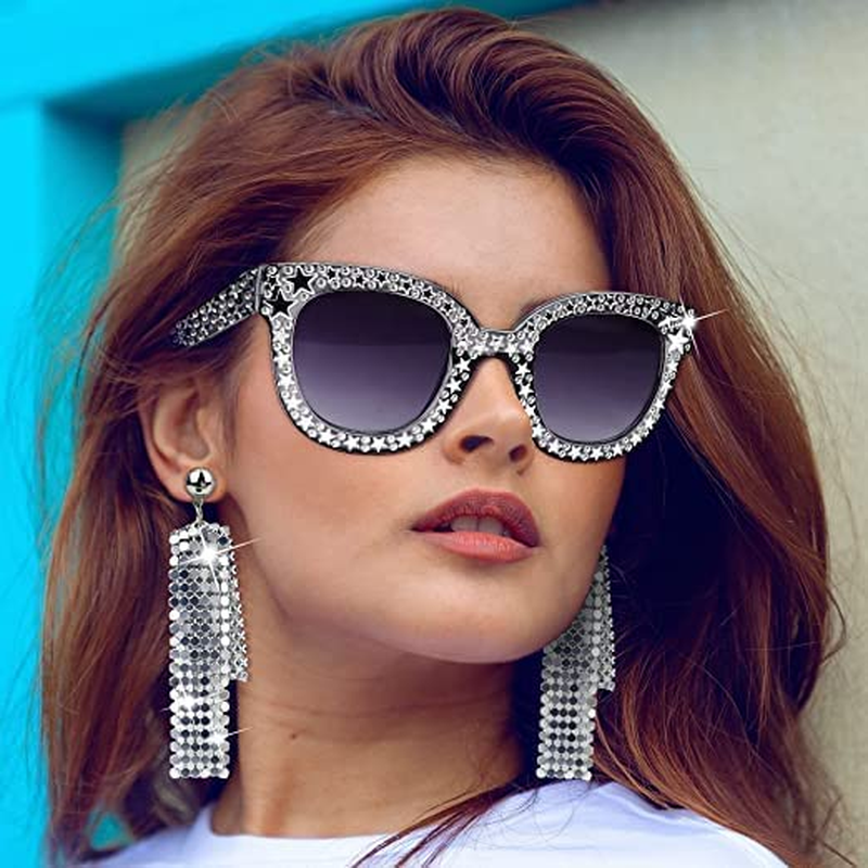 4 Pcs 1970S Disco Costume Set - Accessories, Bling Sunglasses, Long Scarf, Earrings - 70S Women'S Jewellery Sets for Party, Fancy Dress Kit, Retro Cosplay Outfits image number 4