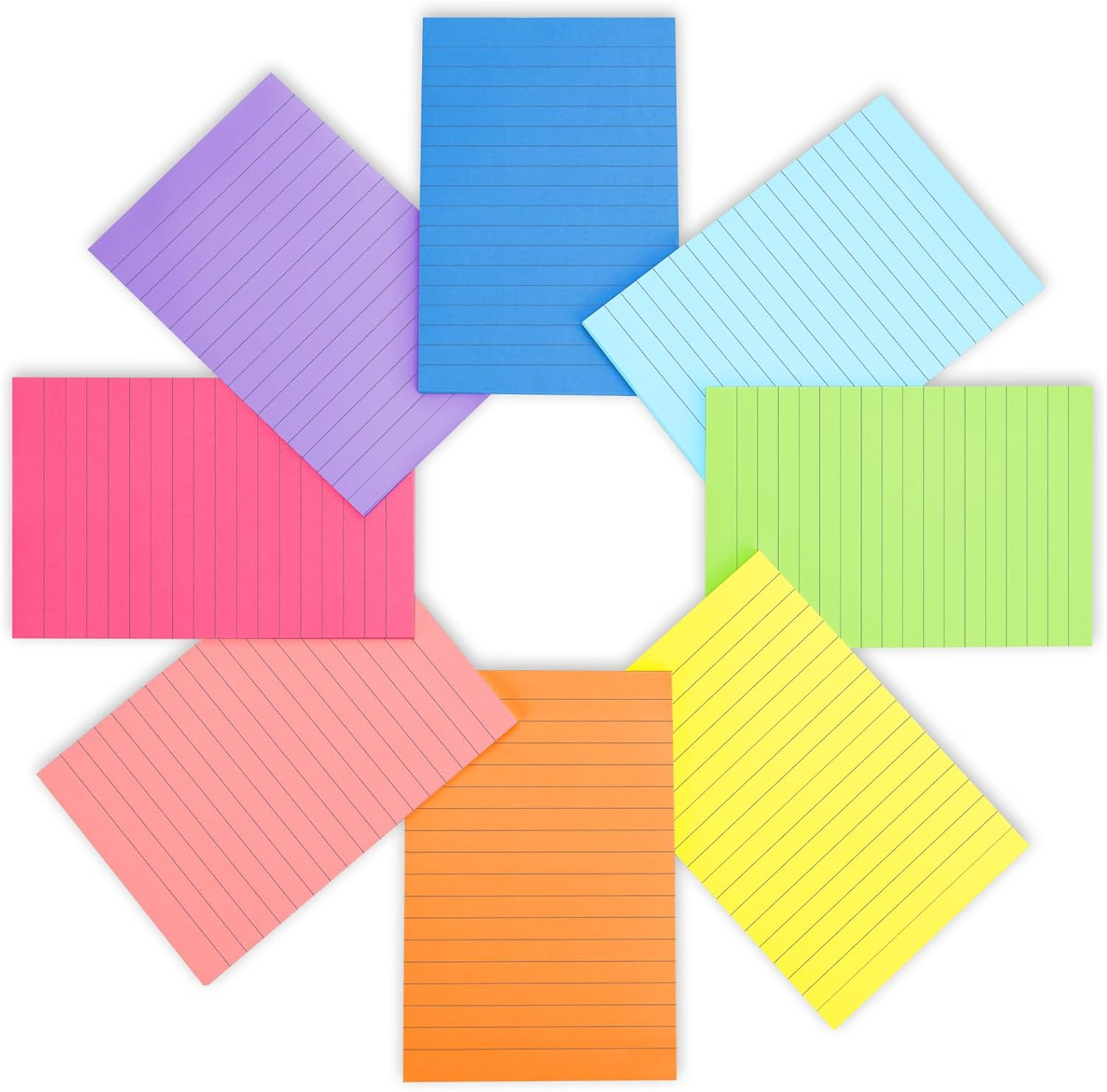 8 Pads Lined Sticky Notes 4X6 Inches,Bright Colors Self-Stick Pads, Solid Color Premium Sticky Pads,Easy to Post for Home, Office,School, Notebook, 45 Sheets/Pad-Bright Lined