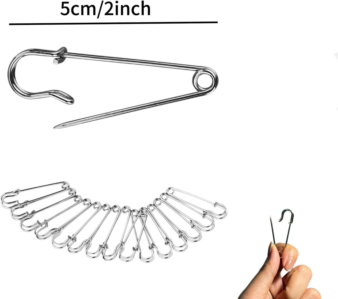 Large Safety Pins for Clothes 20Pcs 2 Inch (50Mm) Heavy Duty Nappy Pins Safety Lock for Jewelry Crafts Kilt Making Household Use. image number 5