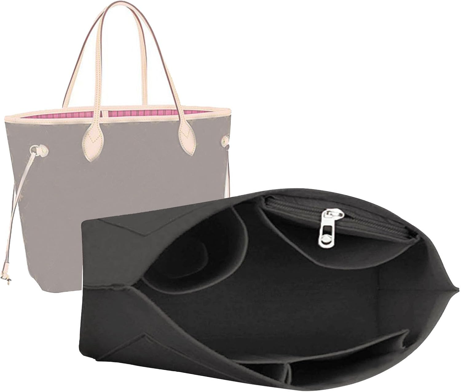 Lckaey Purse Organizer Insert for Neverfull Pm Mm Gm Shaper Felt Purse Insert 1079Black-M