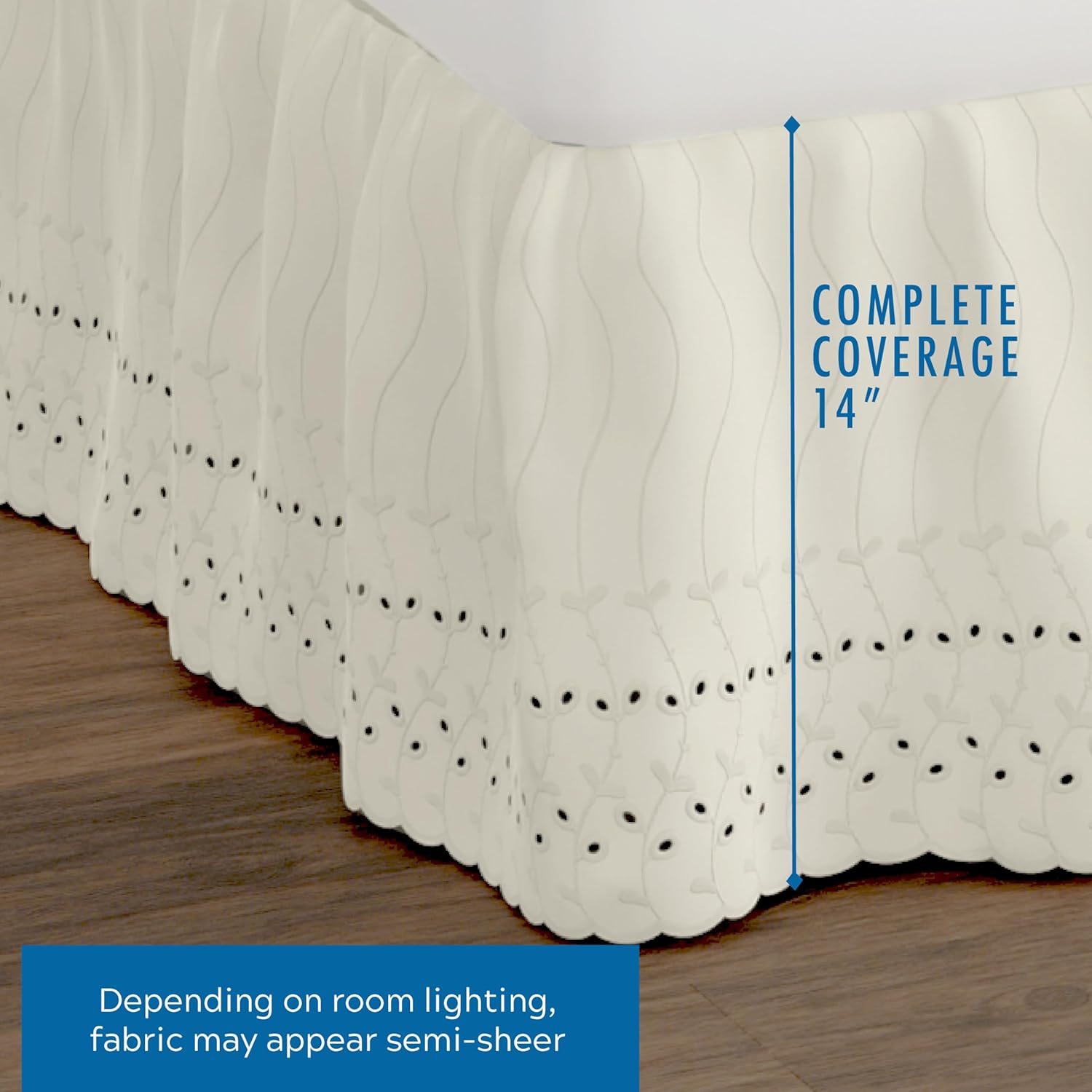 Eyelet Ruffled Bedskirt &ndash; Ruffled Bedding with Gathered Styling &ndash;14&rdquo; Drop, Queen, Bone Ivory image number 7