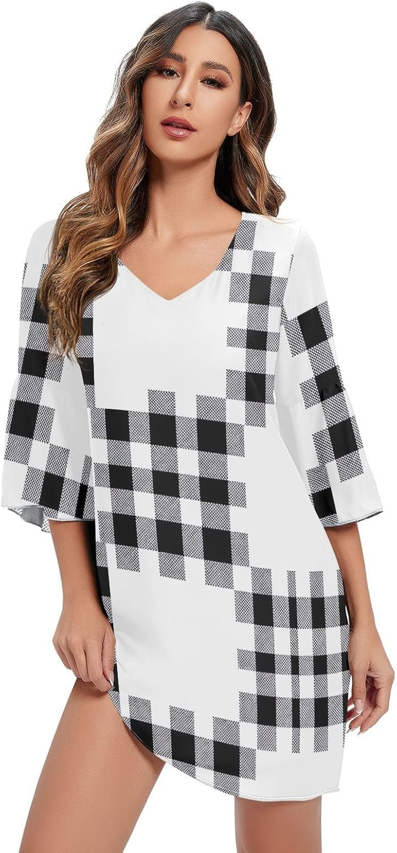 Buffalo Plaid V Line Dress Printed Maternity Dress Party image number 2