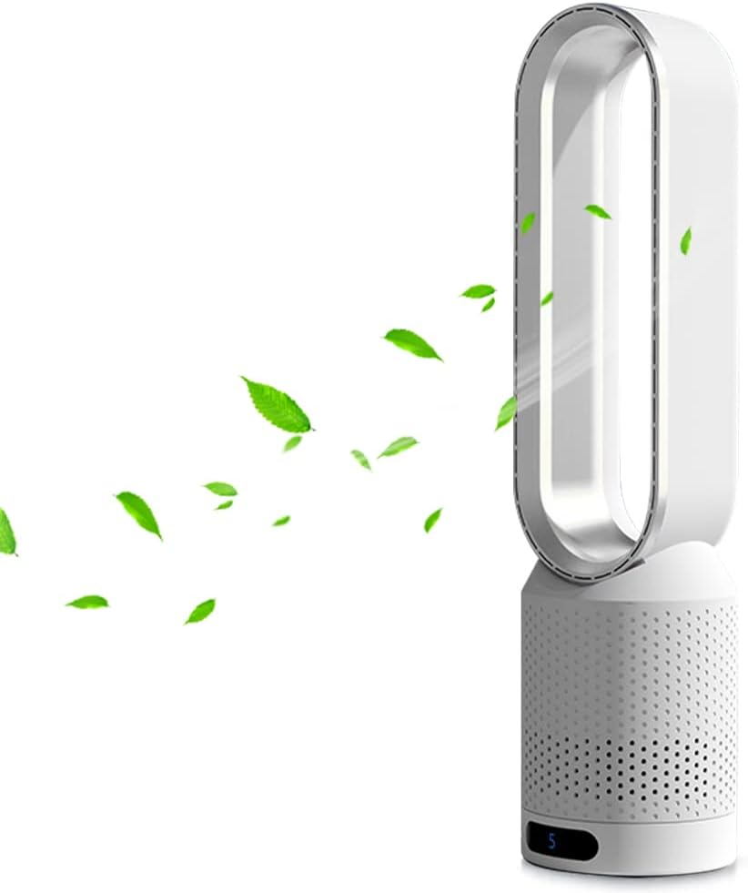 Bladeless Tower Fan with Remote, 20" Quiet Tower Fan for Bedroom, 90&deg; Oscillation & 8 Speeds, 35Db, 2H Timer, Baby-Safe, LED Display, Easy-Clean, Portable Standing Fans for Home & Office