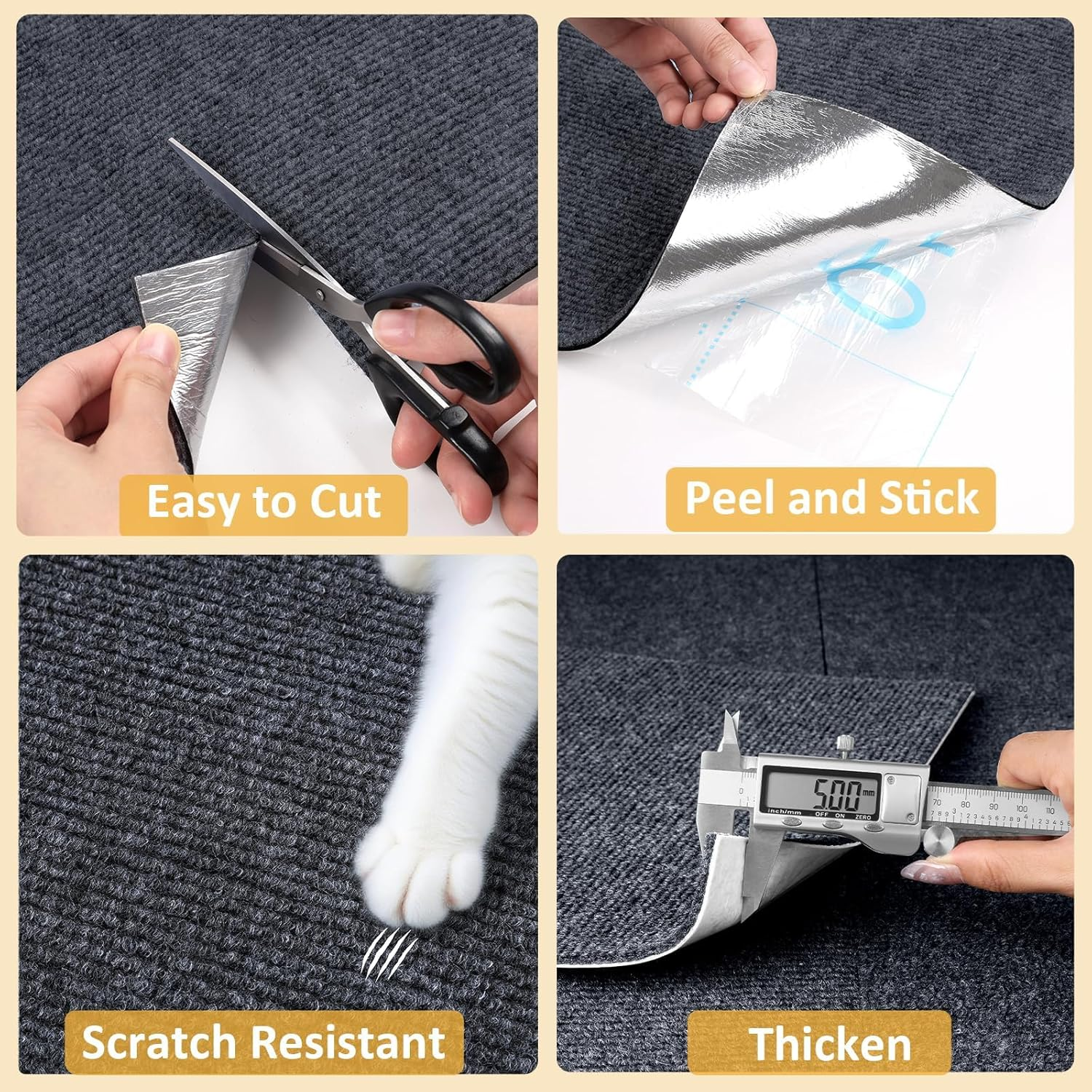 Rewallpaper Cat Scratch Mat Trimmable Sisal Textured Dark Grey Cat Carpet Scratching Post Self Adhesive Durable Claw Guard Pad for Sofa Chair Legs Desk Side Door Frame Furniture Protector 12In X 6.5Ft image number 3