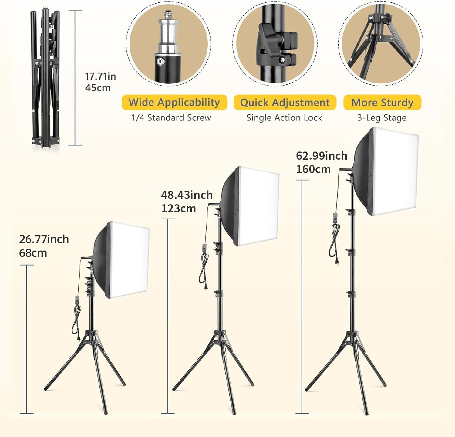 STEUGO Softbox Lighting Kit(2Pack), 16X16In Soft Box | 85W 3000-7500K E27 LED Bulb Continuous Photography Lighting, Photo Studio Lights Equipment for Camera Shooting, the Product Not Include Batteries image number 6