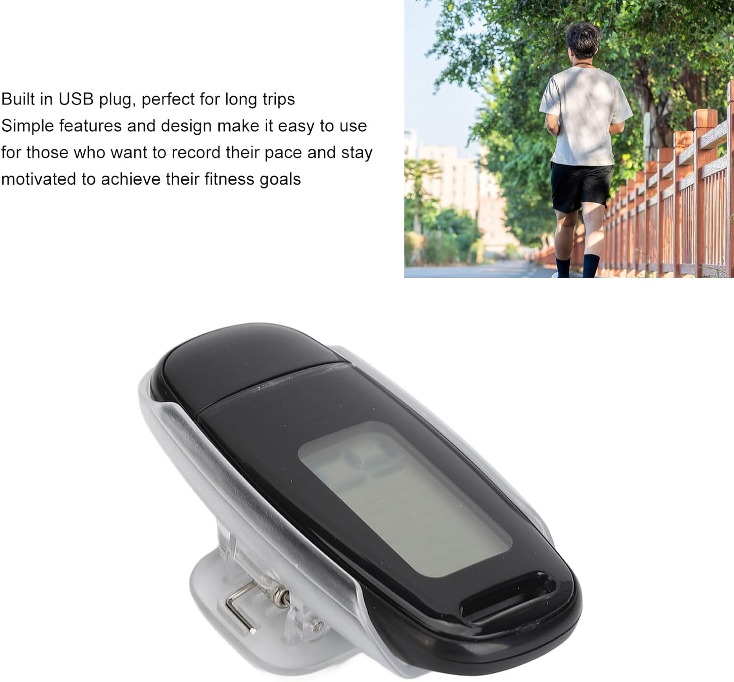 Penrux 3D Pedometer - Step Counter with Large LCD Screen, USB Rechargeable, Simple Walking Pedometer with Removable Clip and Strap for Women, Men, Kids