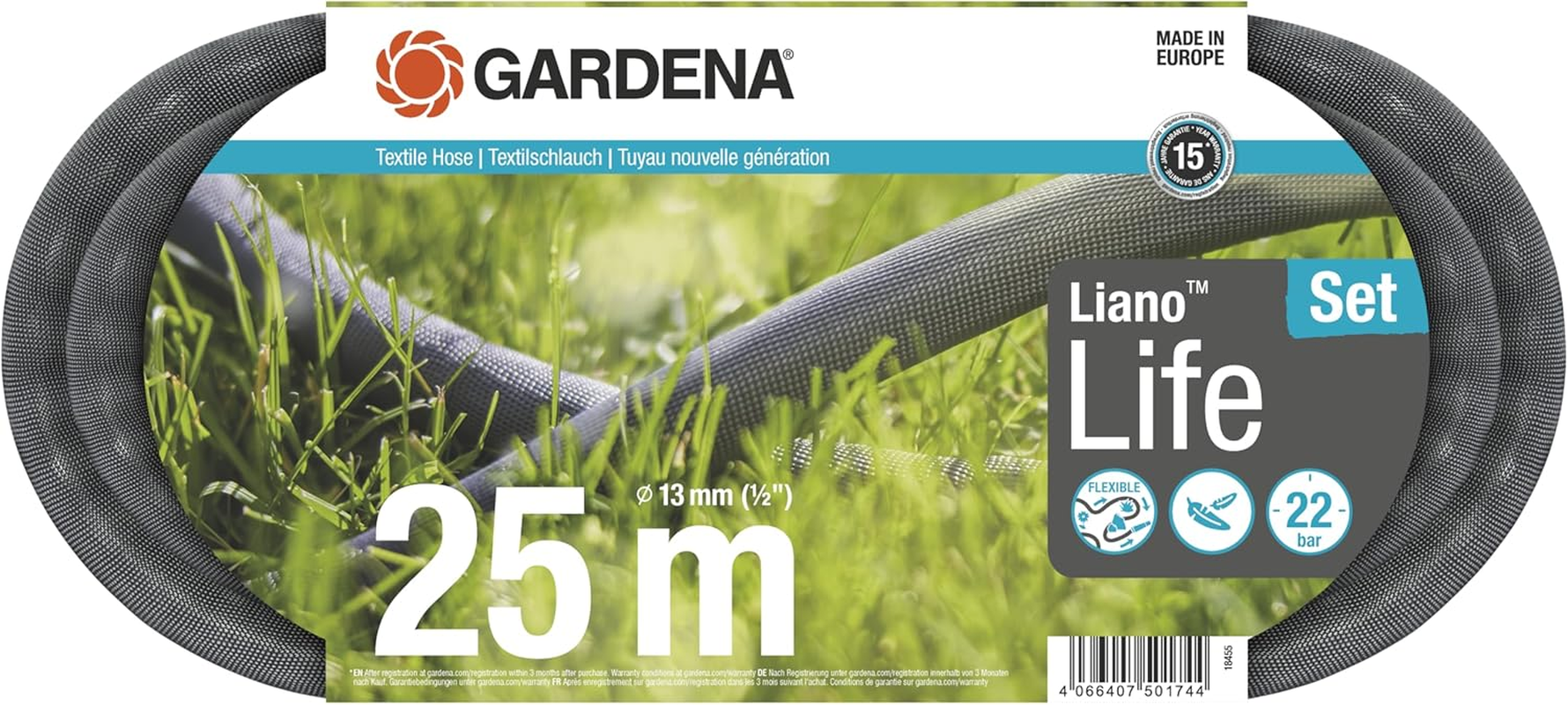 Gardena Liano Life Textile Hose 1/2 Inch, 25M: Highly Flexible Textile Garden Hose, with PVC Inner Tube, No Kinking, Lightweight, Weather-Resistant (18455-20) image number 4