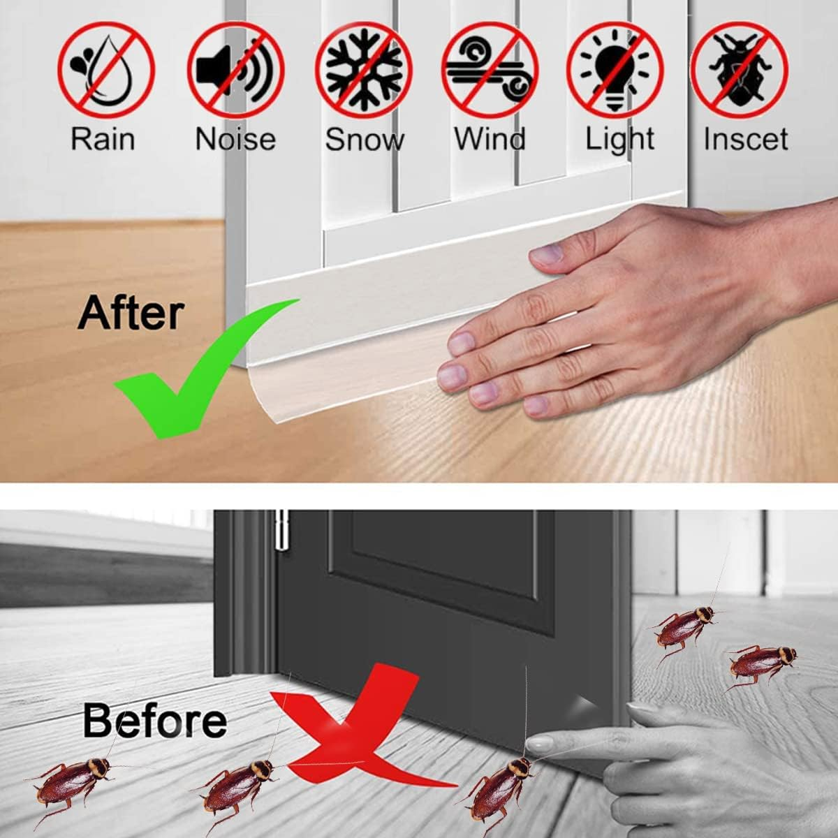 6M/19.6Ft Silicone Door Seal Strip, Weather Stripping Self Adhesive for Door or Window, Slim Insect Proof Door Strip Bottom Gap Sealing, Transparent 19.6 Feet Long - Width 35Mm image number 2