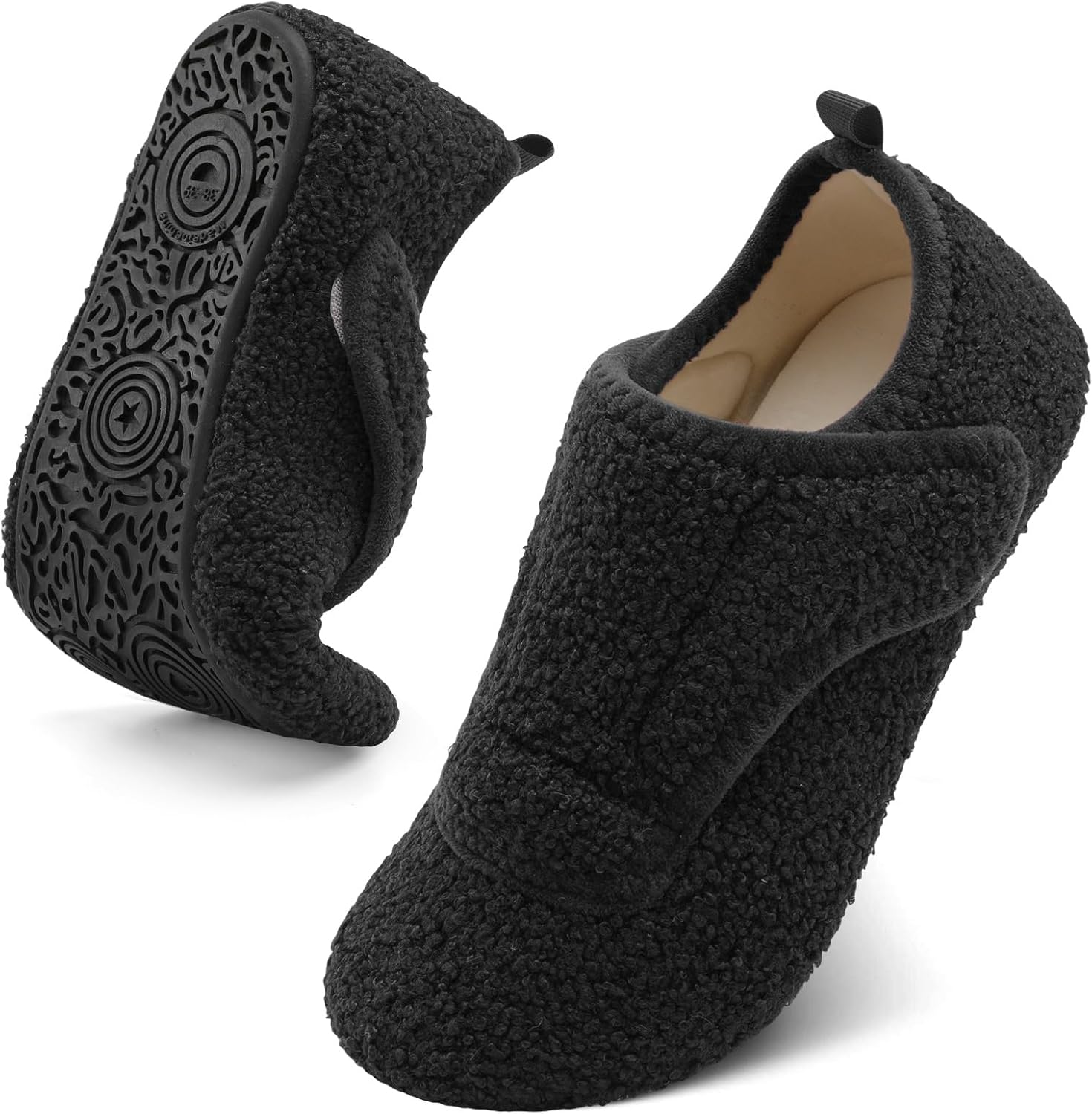 BARERUN Slippers for Women Men Wide House Diabetic Shoes for Women Men Warm Arthritis Edema Swollen Neuropathy Socks Slip on Adjustable Fuzzy Comfy Soft Womens Mens Bedroom Sliipers