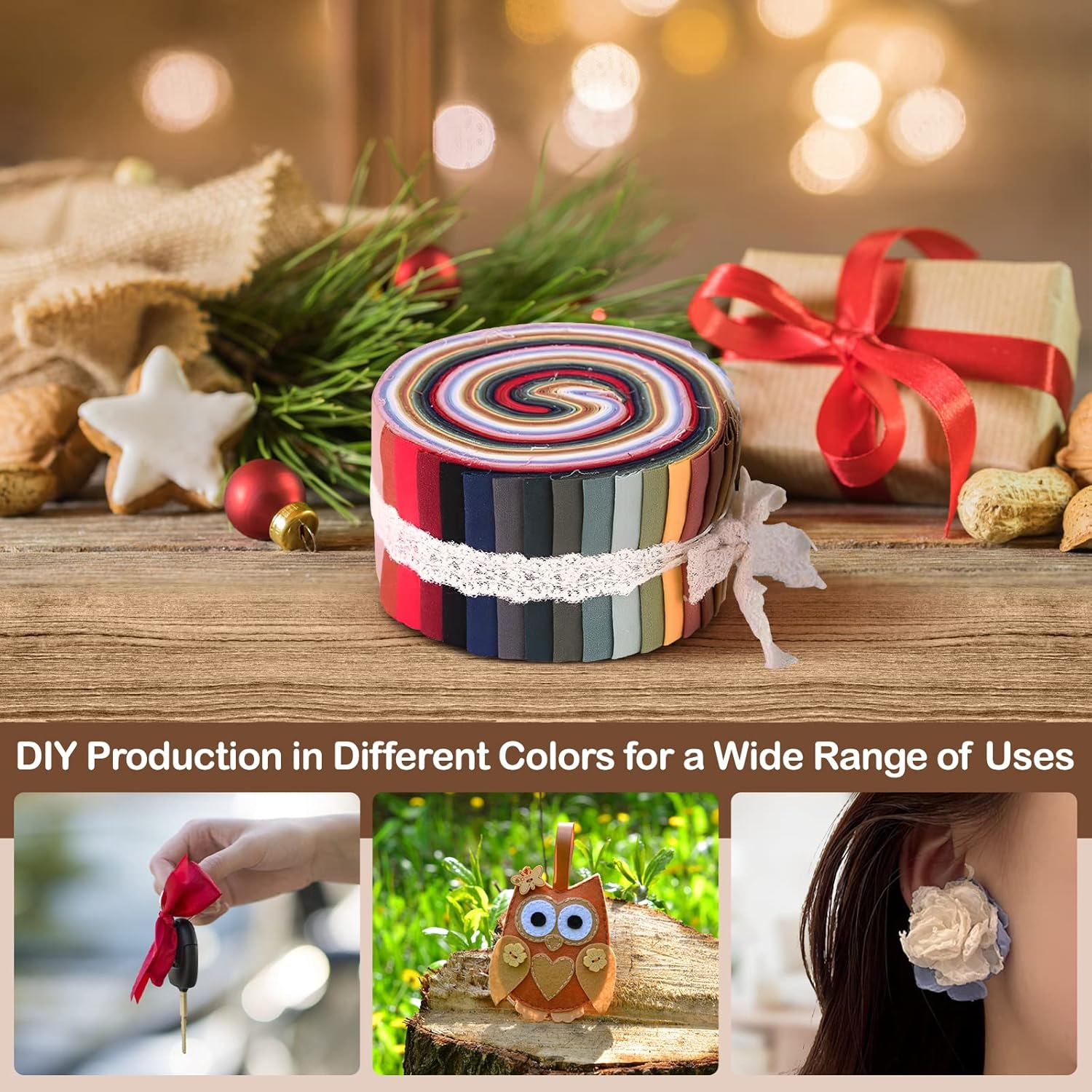 F Fityle 36 Pieces Jelly Fabric Roll 2.5 Inch Roll up Fabric Quilting Strips Floral Printed Craft Fabric Bundle Precut Patchwork with Assorted Patterns - Burlap image number 4