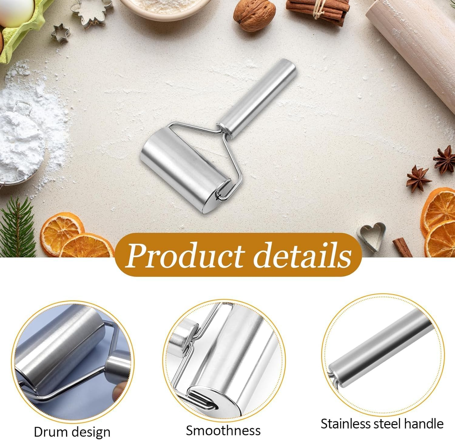 Stainless Steel Multi-Function Roller Pin, 1Pc Practical Pastry Dough Roller image number 3