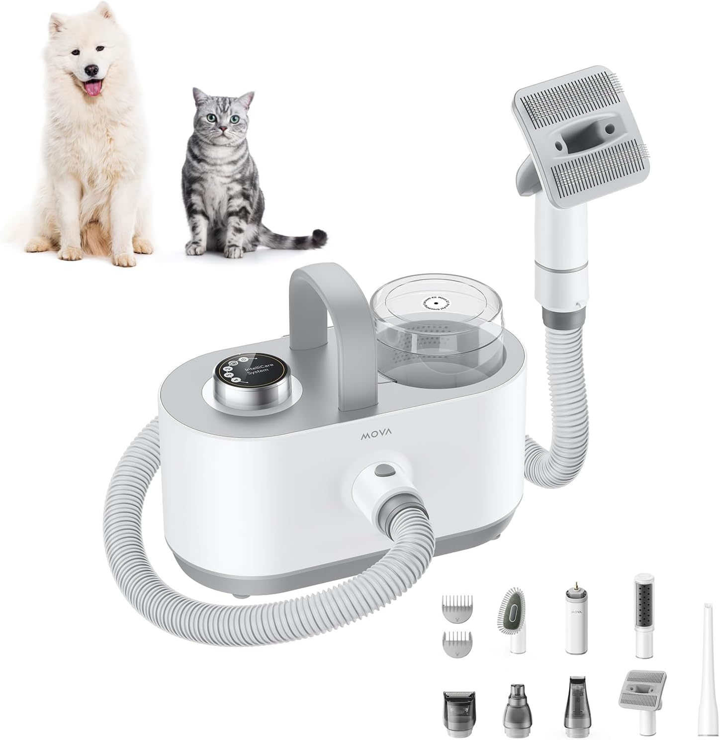 Mova G1 Pro Dog Grooming Kit, Dog Grooming Vacuum with Pet Clipper Nail Grinder, Low Noise Hair Remover for Cat, 4 Suction Levels Hair Vacuum with 7 Pet Grooming Tools for Shedding and Home Cleaning