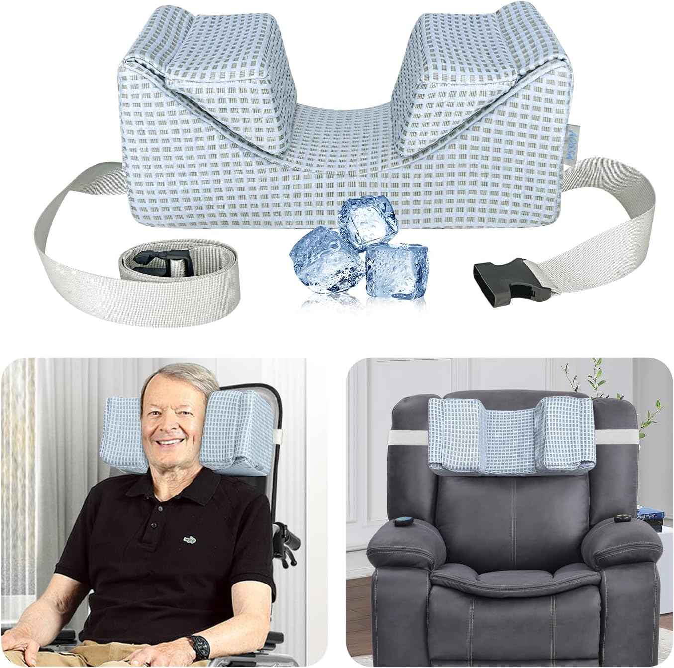 Mybow Wheelchair Pillow Headrest for Recliner High Back Wheelchair Neck Support Positioner Head Positioning Cushion Medical Neck Stabilizer Foam Wedge for Adults Single Sofa Geri Chair Wheelchair image number 2