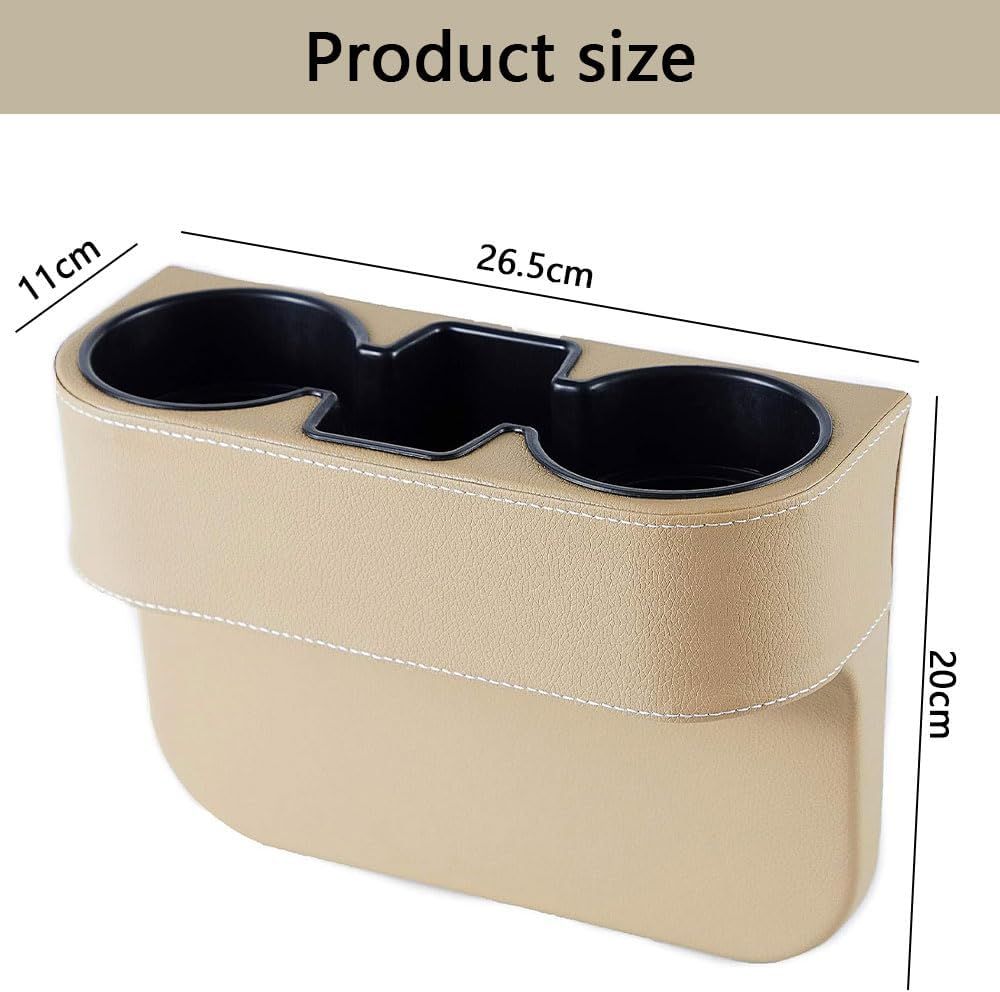 Car Seat Gap Organizer with Cup Holder &ndash; PU Leather Front Seat Side Pocket Storage Box with Phone Slot, Coin Holder and Console Gap Filler &ndash; Beige Car Interior Organizer image number 4