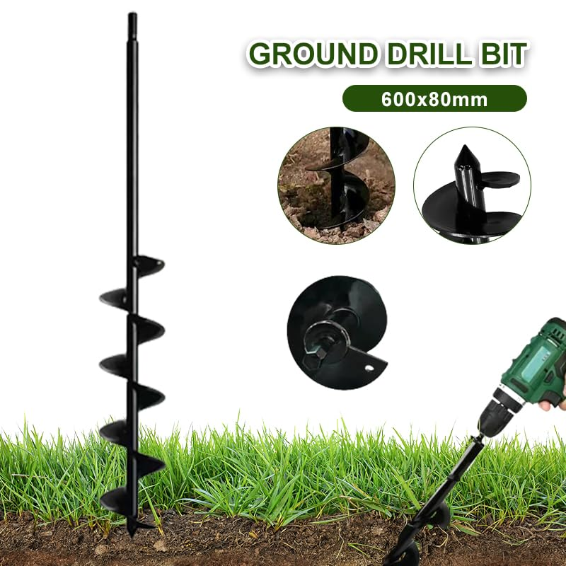 Leona Co Garden Auger Spiral Drill Bits, 80 * 300Mm/80 * 600Mm Post Hole Diggers Auger Drill Bit Drill Auger Planter Outdoor Attachment (&Phi;80 X 600Mm)