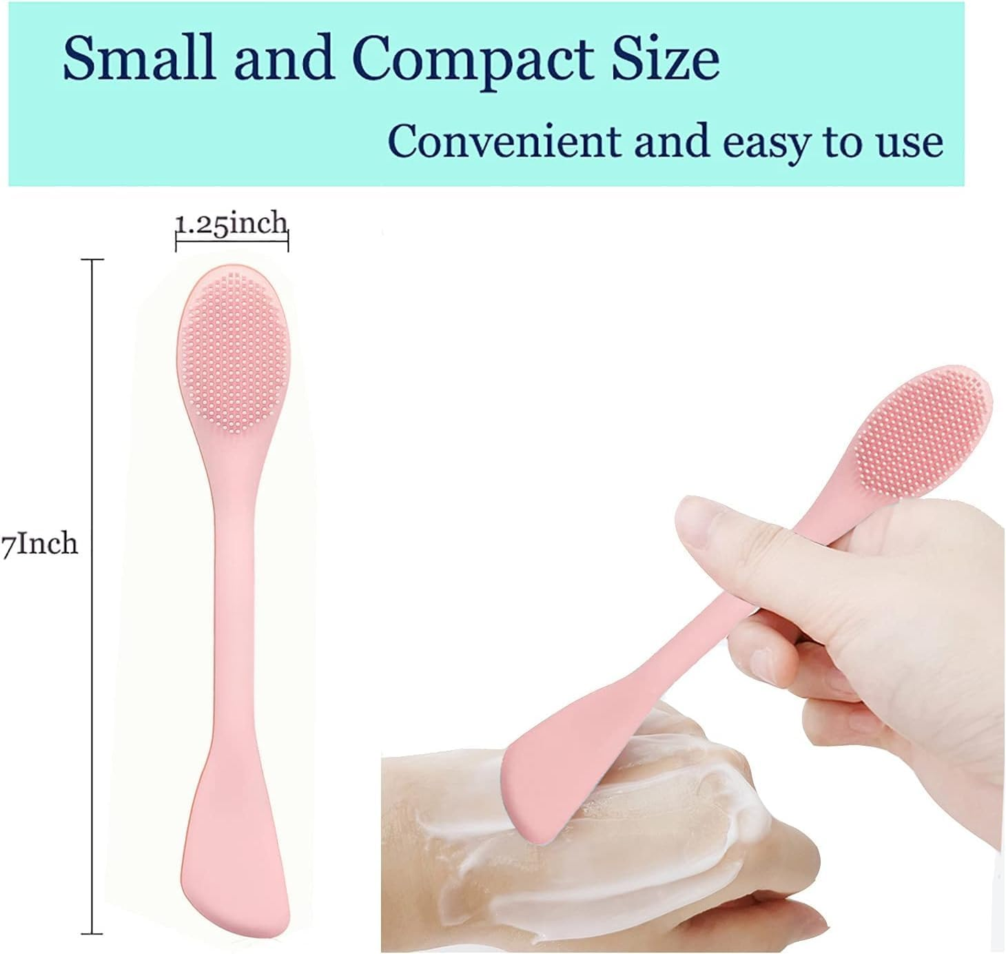 Double-Ended Facial Mask Applicator Set of 2 - Ideal for Applying Mud, Clay, Charcoal Mixed Masks, Creams, and Lotions - Soft Makeup Beauty Tools in Pink and Gray Color Combination, Made of Silicone image number 6