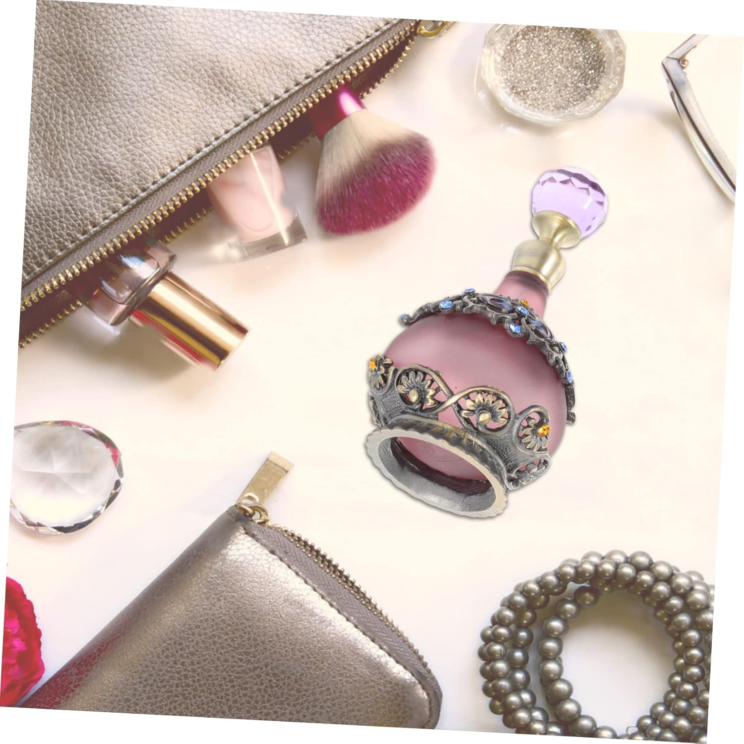 Yardenfun Vintage Refillable Perfume Bottle 23Ml Glass Essential Oil Dispenser Enamel Coating Purple Crown Design Travel Cosmetic Storage Container image number 2