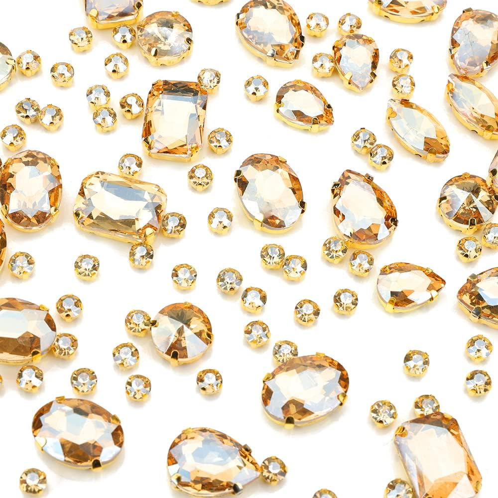 Choupee Gold Rhinestones, Sew on Rhinestones Sew on Glass Gems Jewels for Clothes Clothing Crafts Jewelry Making, Costume, Shoes,Dress, Garments Mixed 130PCS - Ab image number 6