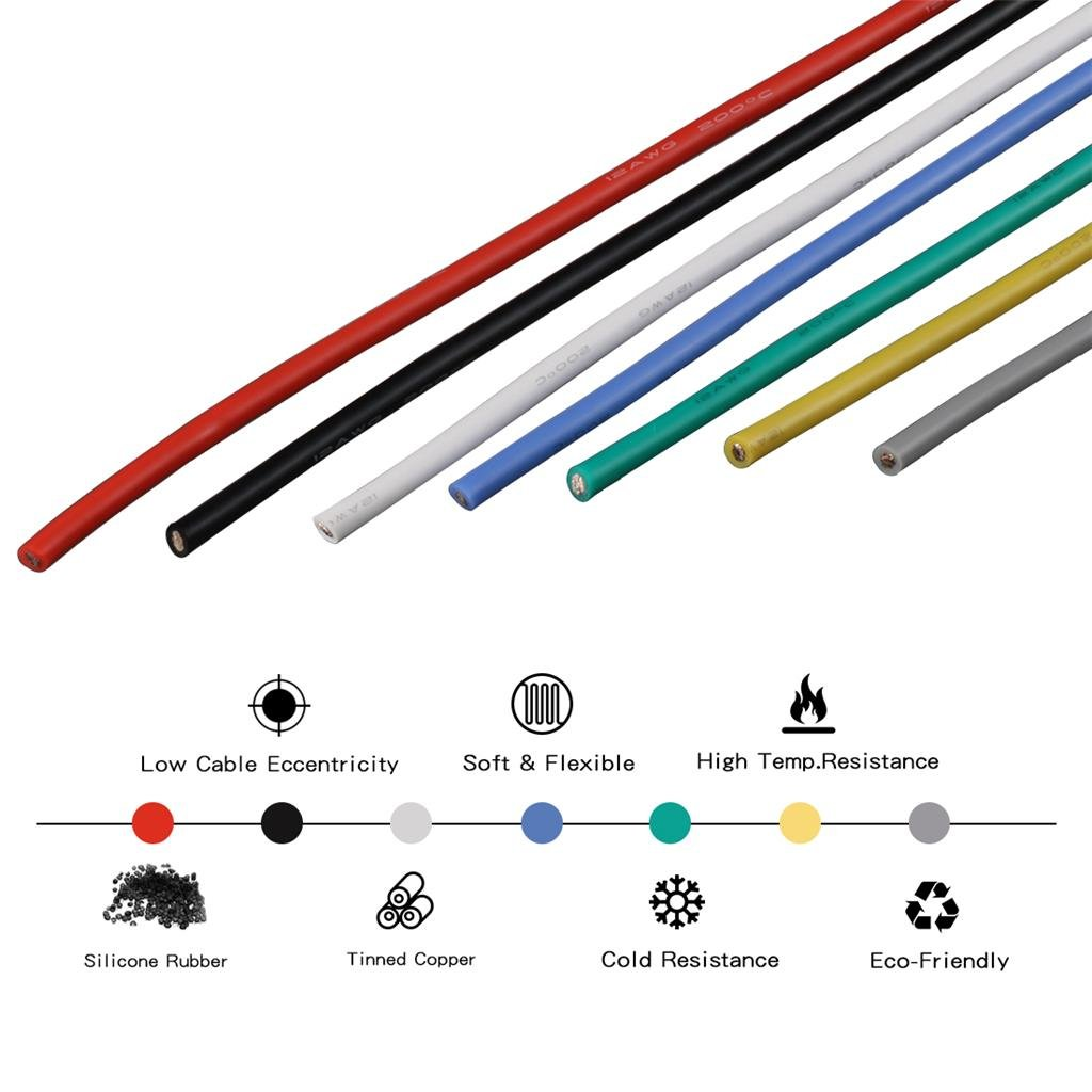 BNTECHGO 12 Gauge Silicone Wire Kit Ultra Flexible 7 Color High Resistant 600V 200 Deg C Silicone Rubber Insulation 12 AWG Silicone Wire 680 Strands of Tinned Copper Wire Stranded Wire Cable