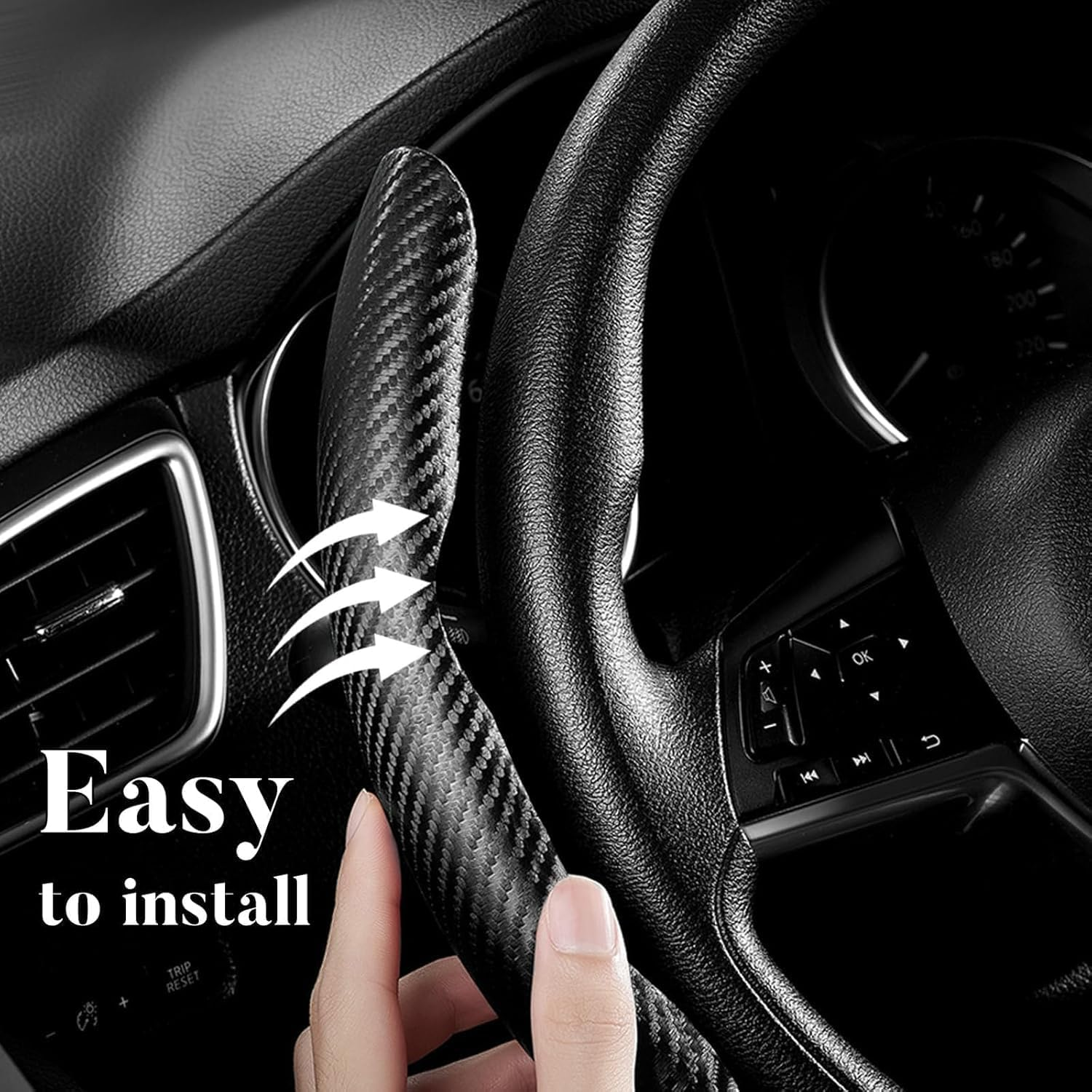 Car Carbon Fiber Steering Wheel Cover, 3Pcs Segmented Anti-Slip Steering Wheel Protector for Men and Women, Suitable for 99% of Cars on the Market image number 4