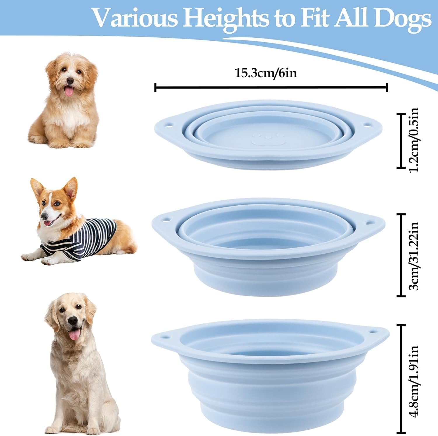 Pack of 2 Foldable Travel Bowls, Leak-Proof Dog Bowls, Foldable Silicone Water Bowl for Dogs on the Go and Pets for Water and Food (Pink, Blue) image number 1