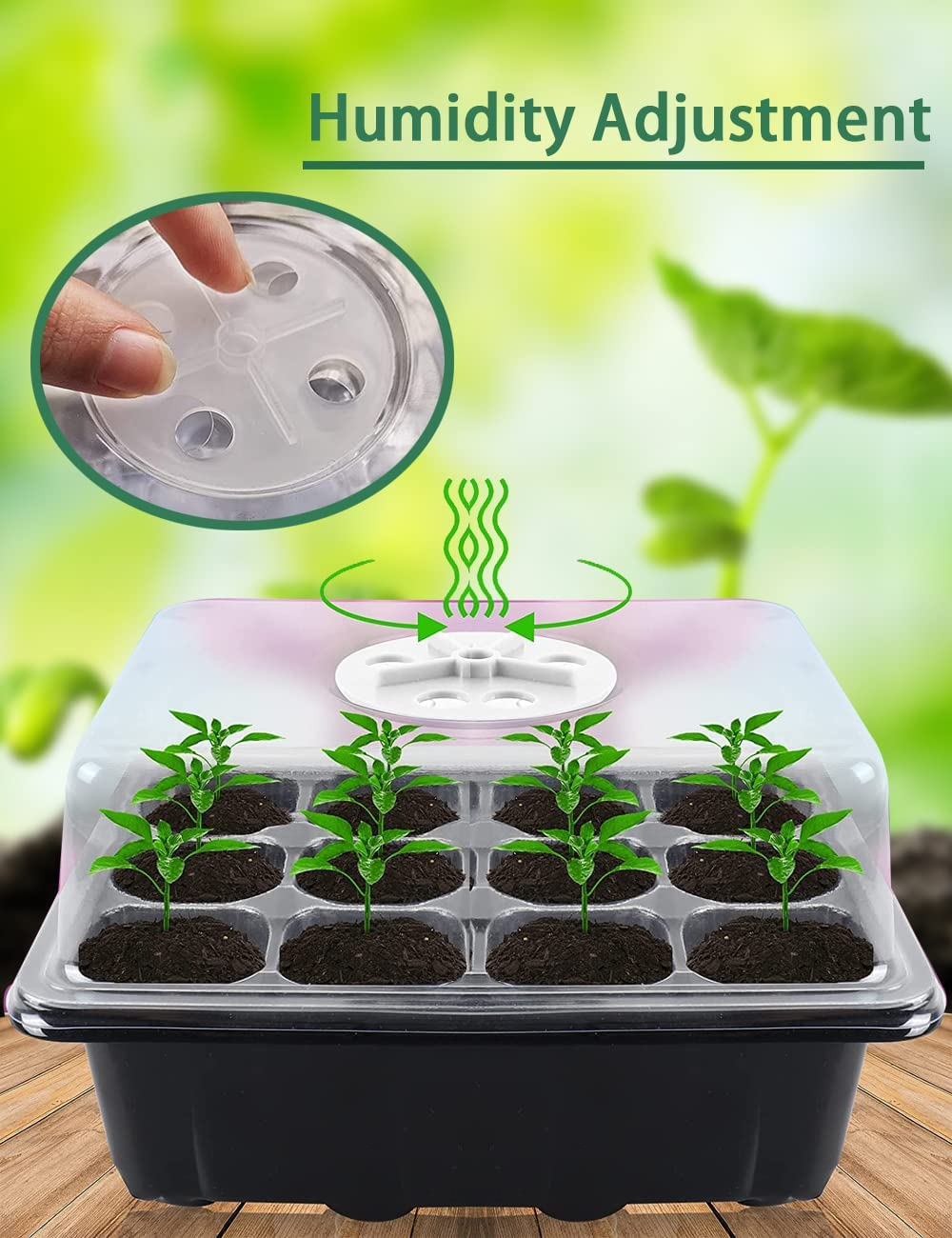 120 Cells Seedling Starter Tray Kit, 10 Pack Seed Starting with Humidity Dome and Base Vented Trays for Greenhouse Gardens, Adjustable Plant Starter Kit, Mini Propagator for Germination (Black) image number 5