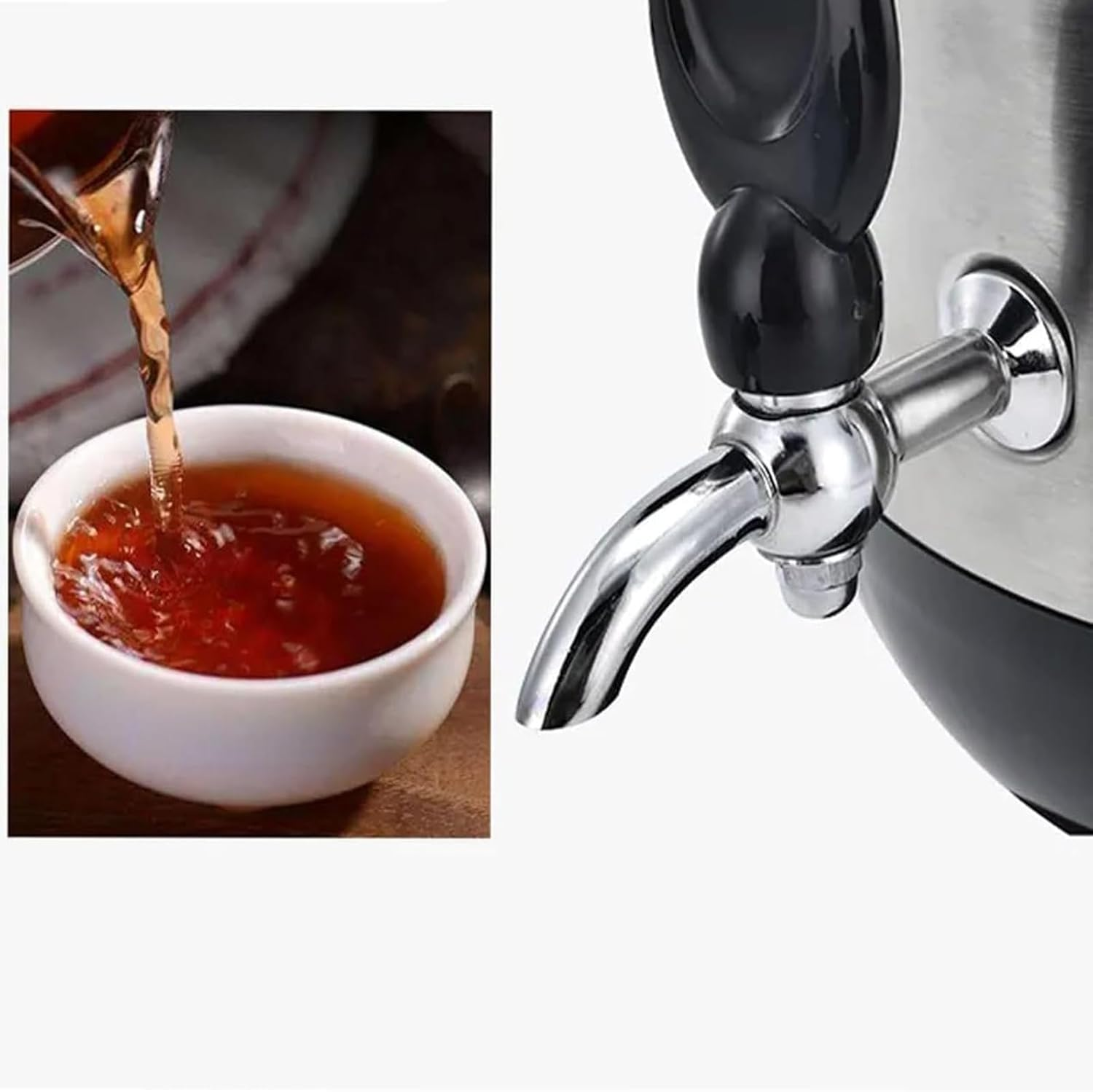 2000W Electric Turkish Tea Maker, 3L Stainless Steel Teapot, 1L Ceramic Teapot, Electric Kettle Samovar, with Keep Warm Function, Porcelain for Coffee, Scented Tea(White) - Black image number 6