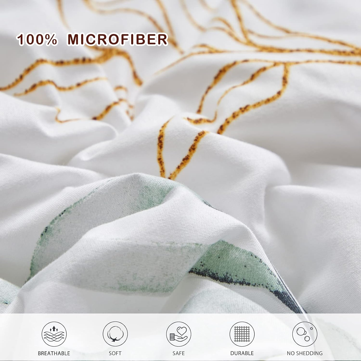 Joyreap 7 Piece Bed in a Bag Queen, Green Leaves Printed on White Botanical Design, Microfiber Set for All Season (1 Comforter, 2 Pillow Shams, 1 Flat Sheet, 1 Fitted Sheet, 2 Pillowcases) image number 4