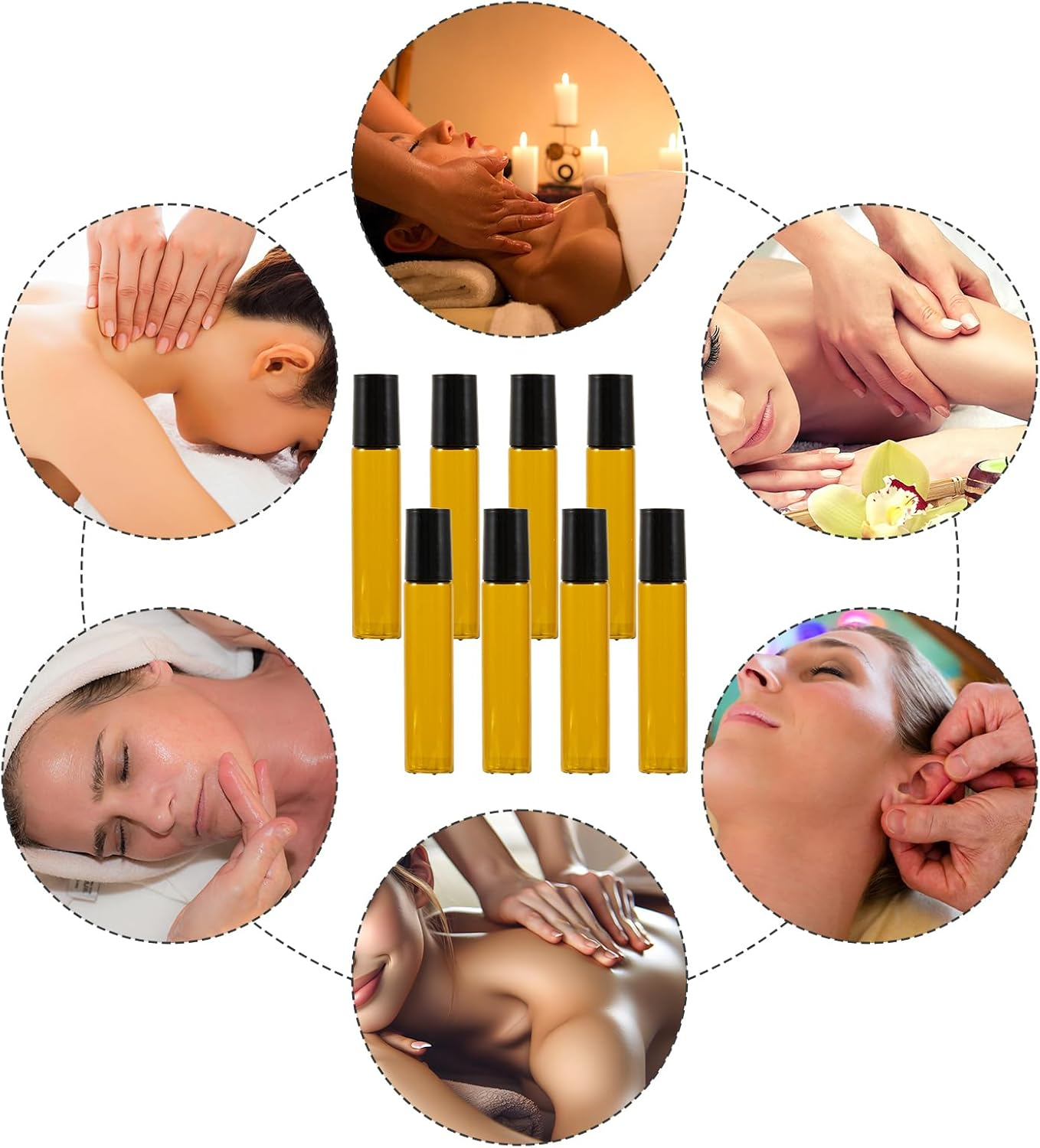 JDFHFGB 10 Pcs 10Ml Amber Glass Essential Oil Roller Bottles, Anti-Uv & Leak-Proof Refillable Roll-On Containers with Stainless Steel Balls, Lids, for DIY Aromatherapy, Perfume & Travel Use