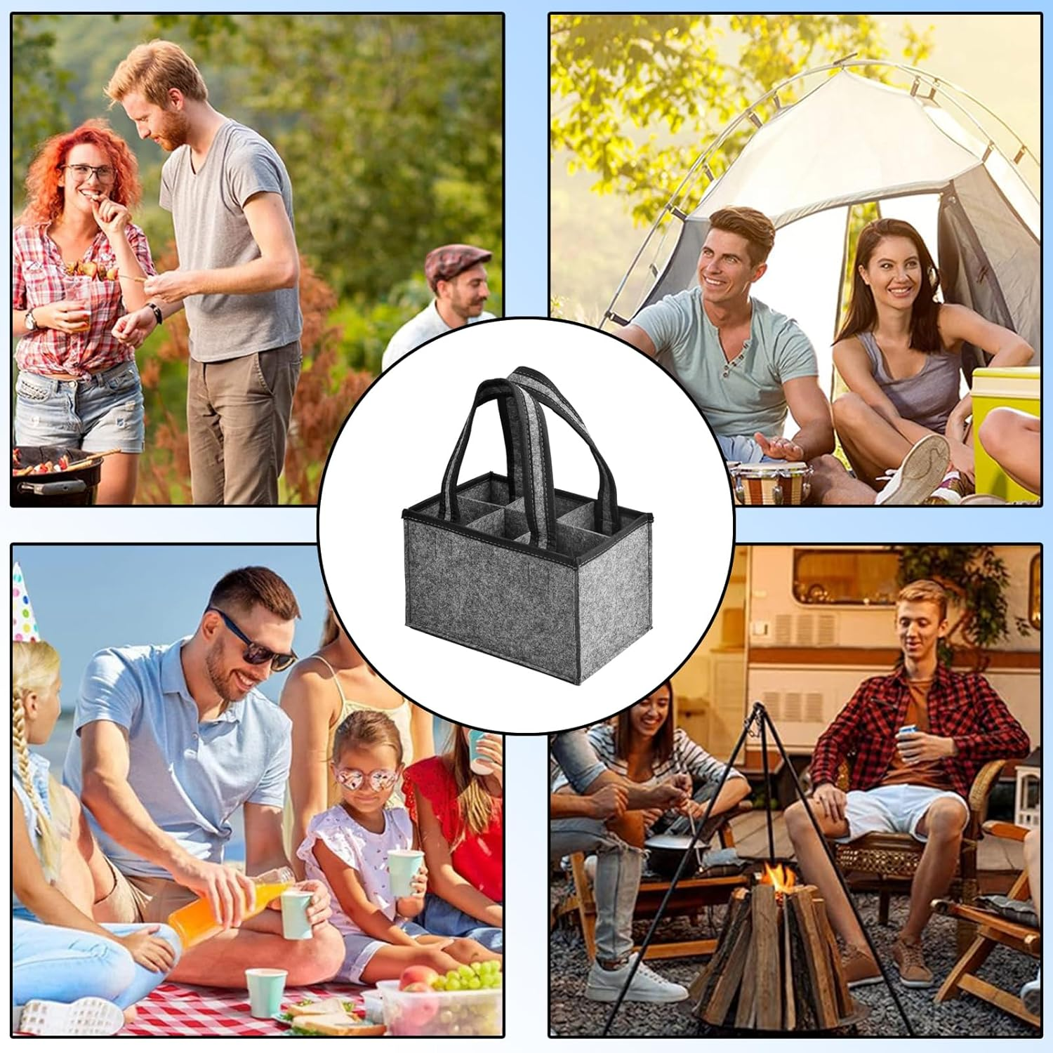 Portable Felt Wine Tote Bag for 6 Bottles - Durable Divider Design - Reusable Wine Storage Carrier for Picnics, Camping, Travel & Parties - 24X15X15Cm image number 3