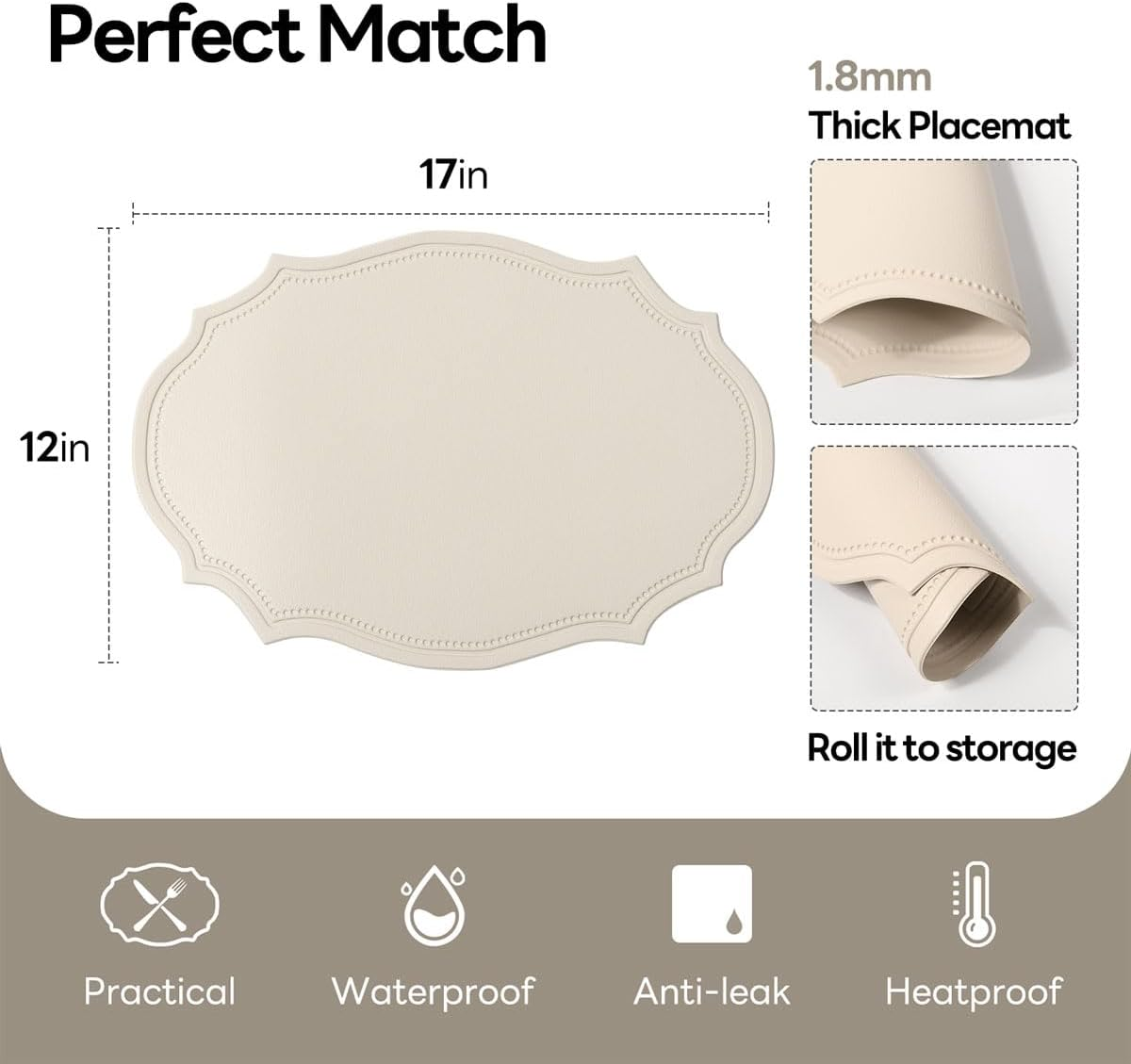 Placemats Set of 4, Faux Leather Table Mats, Heat Resistant Easy to Clean Wipeable Waterproof Washable Outdoor Placemats for Kitchen Dining Table Decorations, 17&rsquo;&rsquo;&times;12&rsquo;&rsquo;, Beige - Beige+Yellow Edges 4 image number 2