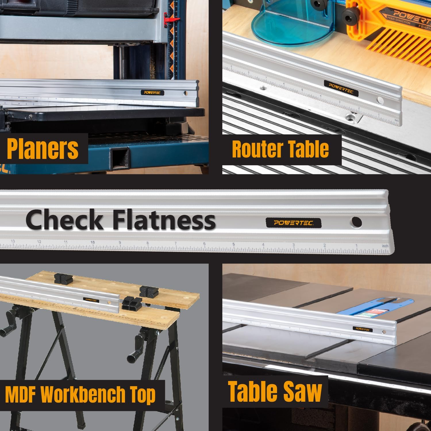 POWERTEC 18 Inch Straight Edges, Straight to within .001'' over 18'' Machined Flat, Precision Woodworking Tools for Table Saw, Router Table, MDF Workbench Top, Jointers, and Planers. 71213 image number 4
