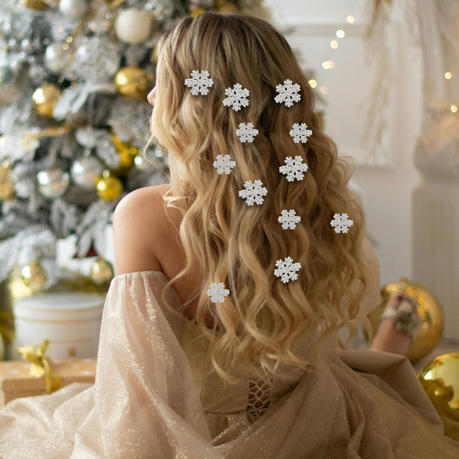 AYNKH 12 Pieces Snowflake Hair Clip with Shiny Rhinestone, Sparkly Snowflake Hair Clip, Winter Hair Clip, Christmas Hair Clip, Korean High End Temperament, Side Hair Clip, image number 1